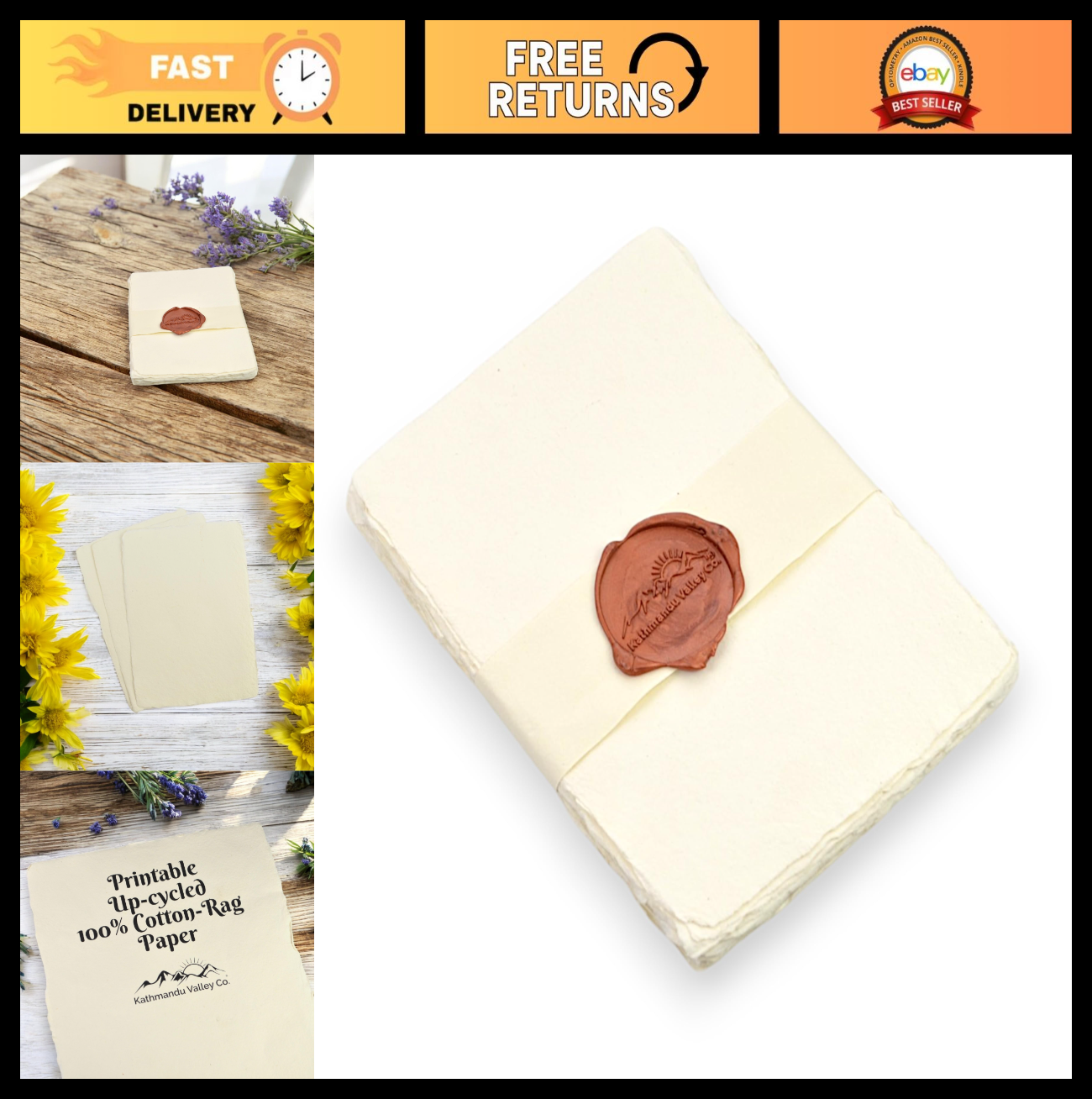 5x7 Off-White Deckle Edge Cotton Card Stock, 25 Pack - Vintage Handmade 200 GSM0