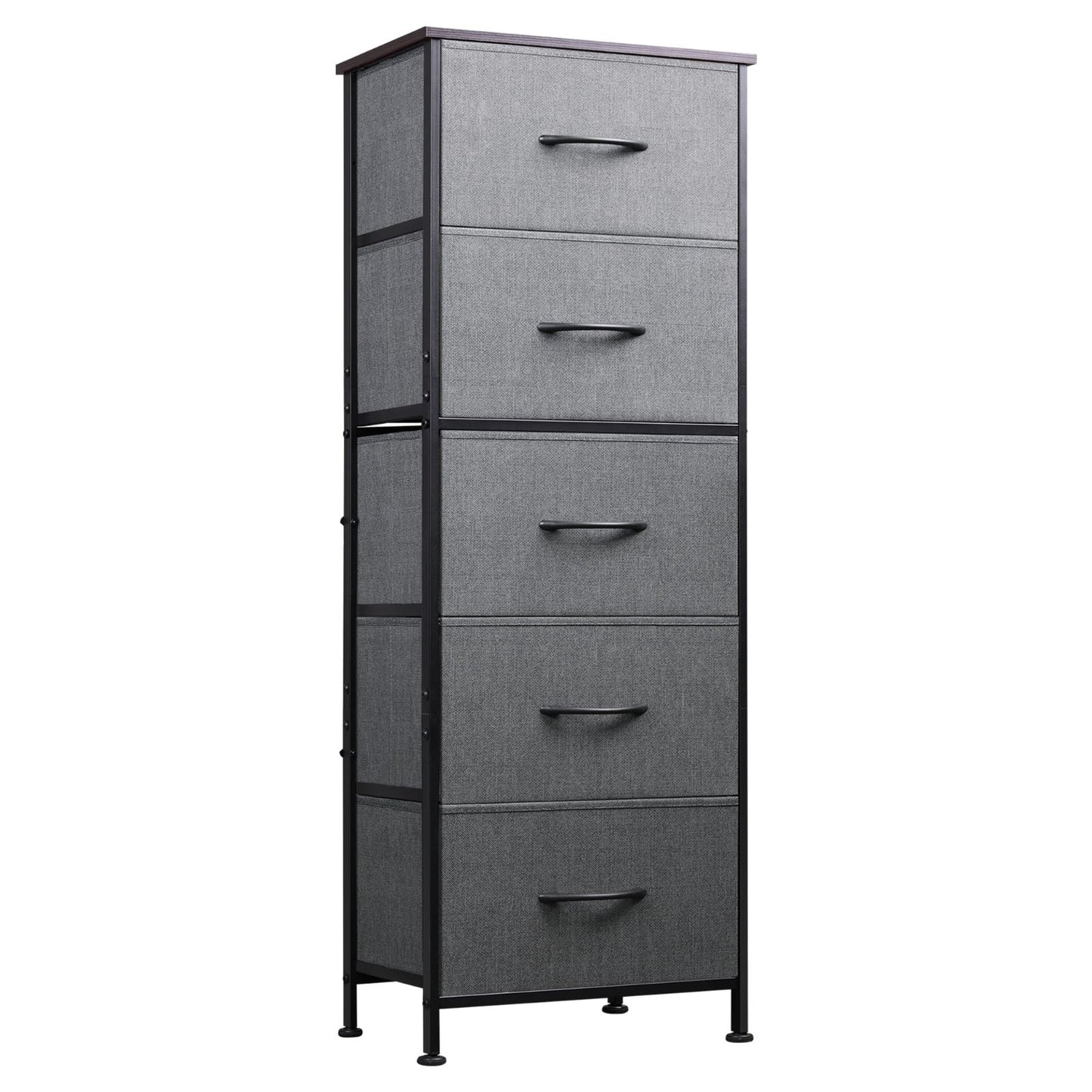 Tall Dresser for Bedroom - 5 Drawer Vertical Storage Chest, Dark Grey Fabric, Sm1