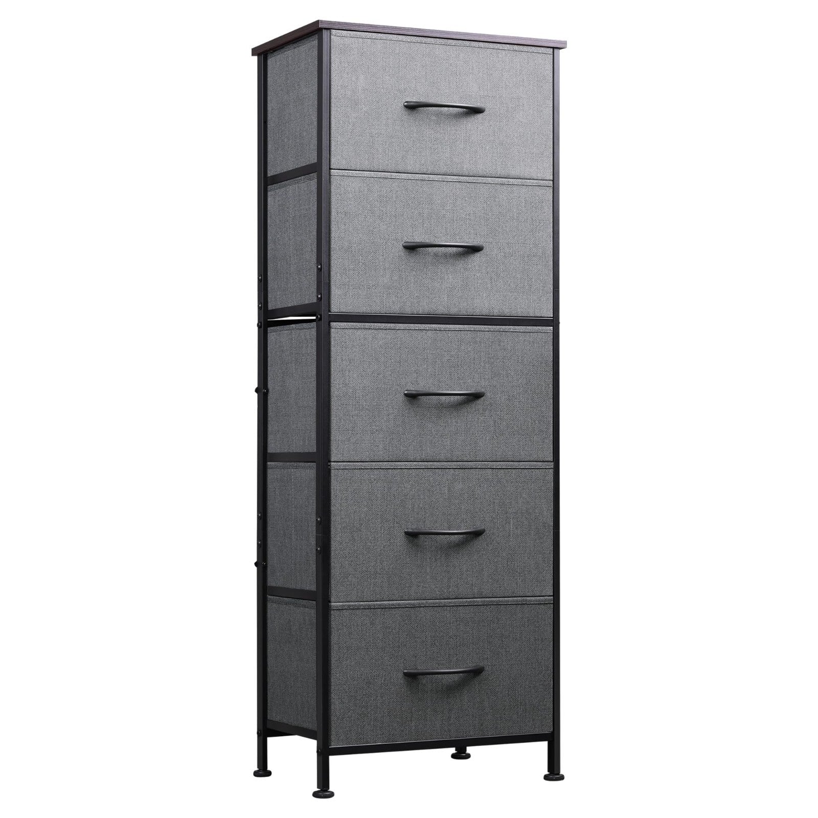Tall Dresser for Bedroom - 5 Drawer Vertical Storage Chest, Dark Grey Fabric, Sm1