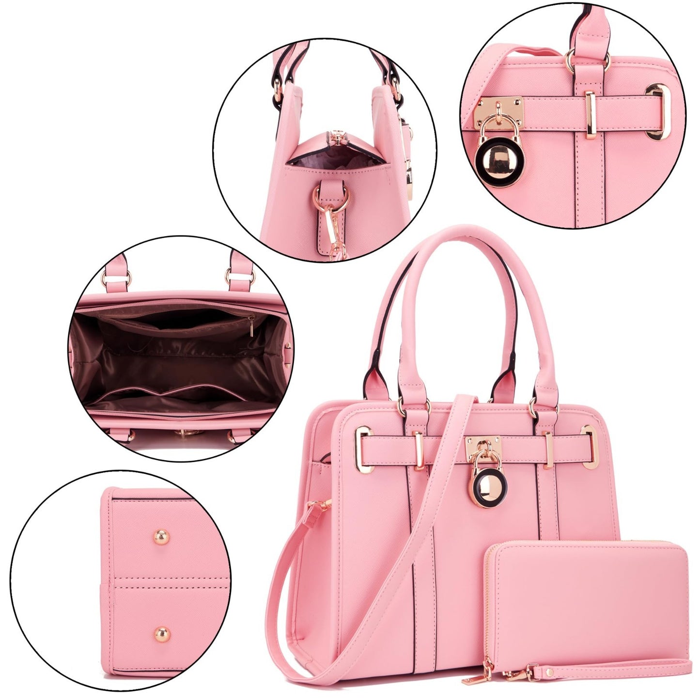 Stylish Women's Structured Satchel Tote Handbag Set with RFID Wallet - Fashionab5