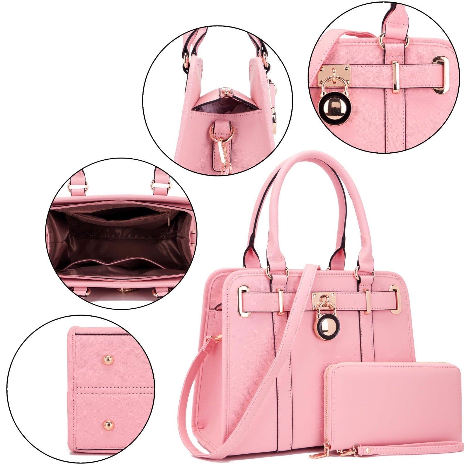 Stylish Women's Structured Satchel Tote Handbag Set with RFID Wallet - Fashionab5