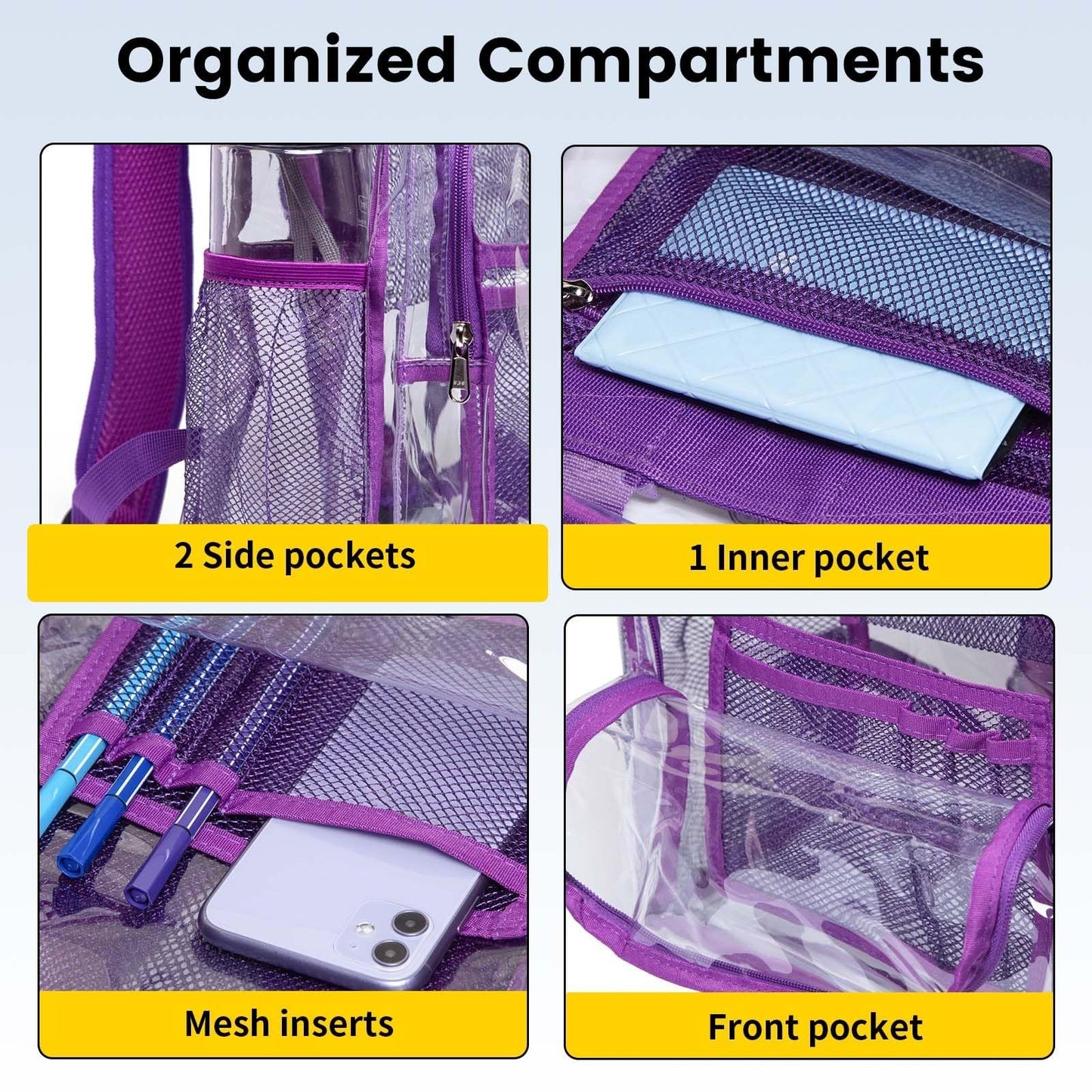 Clear PVC Backpack Heavy Duty Transparent Bag with Reinforced Straps - Large Cap5