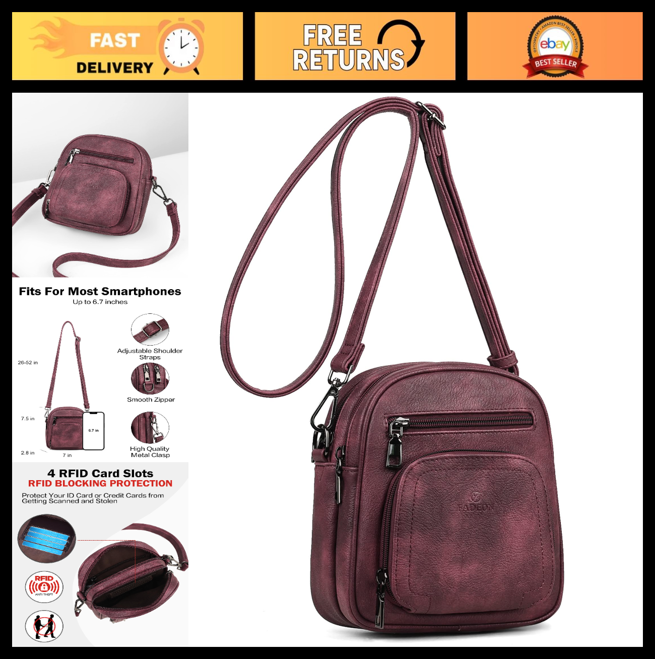 Stylish Small Crossbody Purses for Women, RFID Anti-Theft, 4 Card Slots0