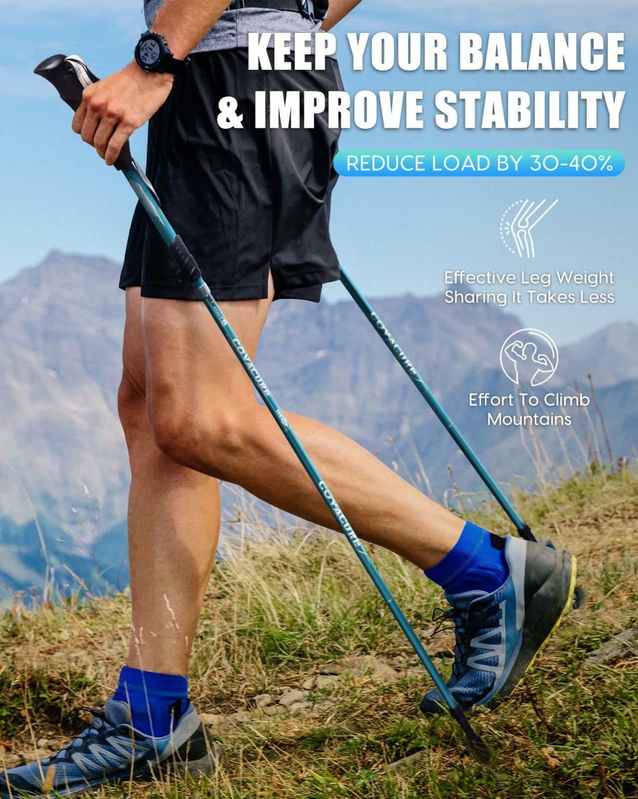 Collapsible Trekking Poles - Lightweight Aluminum Walking Sticks for Hiking, Cam2