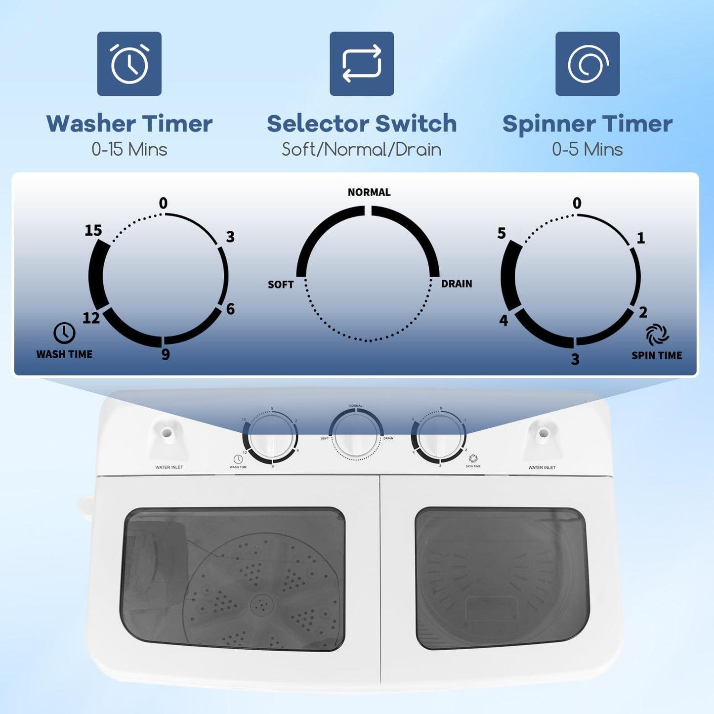 Portable Washing Machine 20lbs Twin Tub Washer & Spinner Combo Mini Compact for5