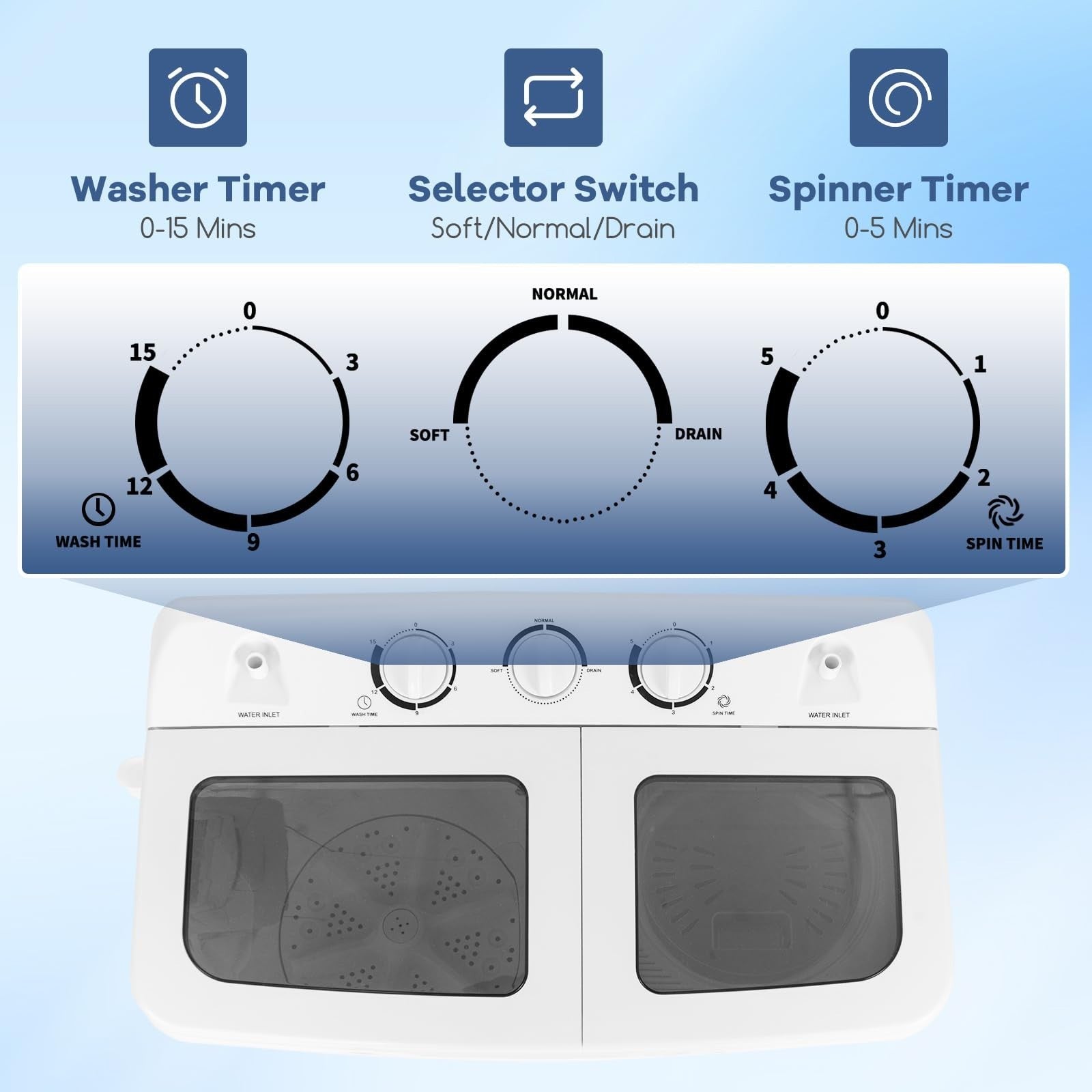 Portable Washing Machine 20lbs Twin Tub Washer & Spinner Combo Mini Compact for5