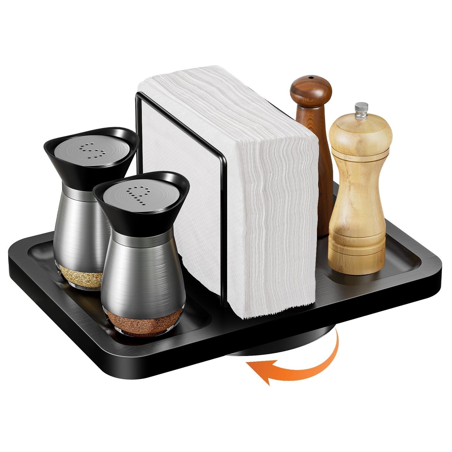 Rotating Bamboo Napkin Holder & Metal Caddy for Kitchen, Bathroom, Farmhouse Dec1