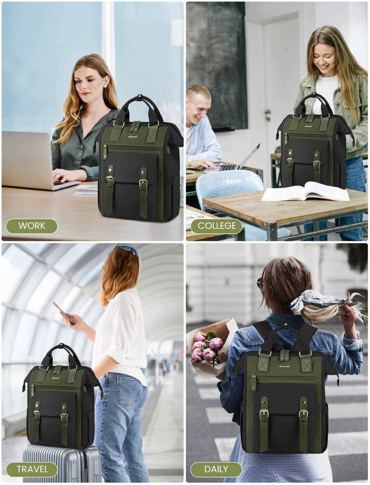 Stylish Laptop Backpack for Women   15.6" Work Travel Bag, Commuter Purse, Teach5