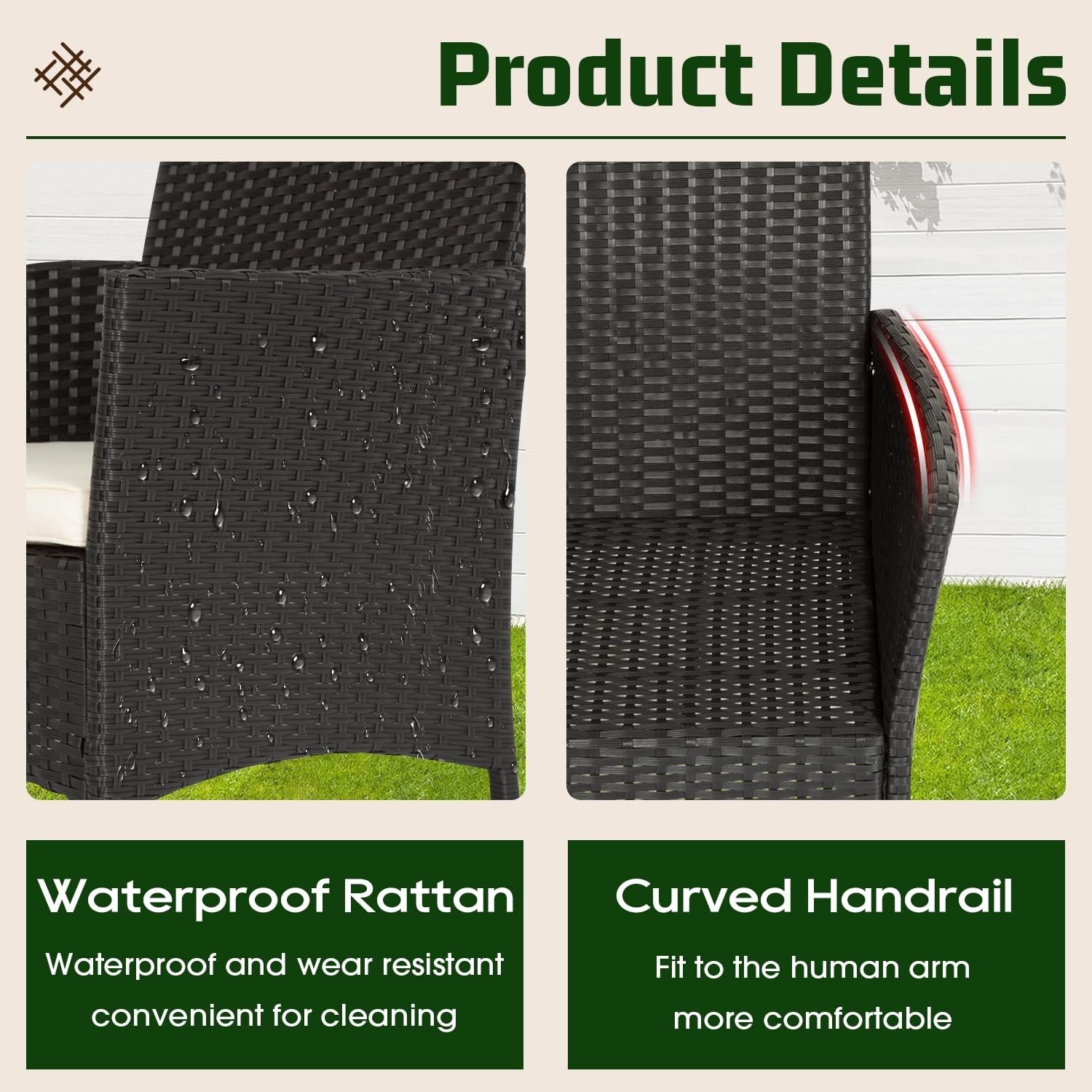 4 Piece Outdoor Wicker Patio Furniture Set | Modern Rattan Chairs & Coffee Table3