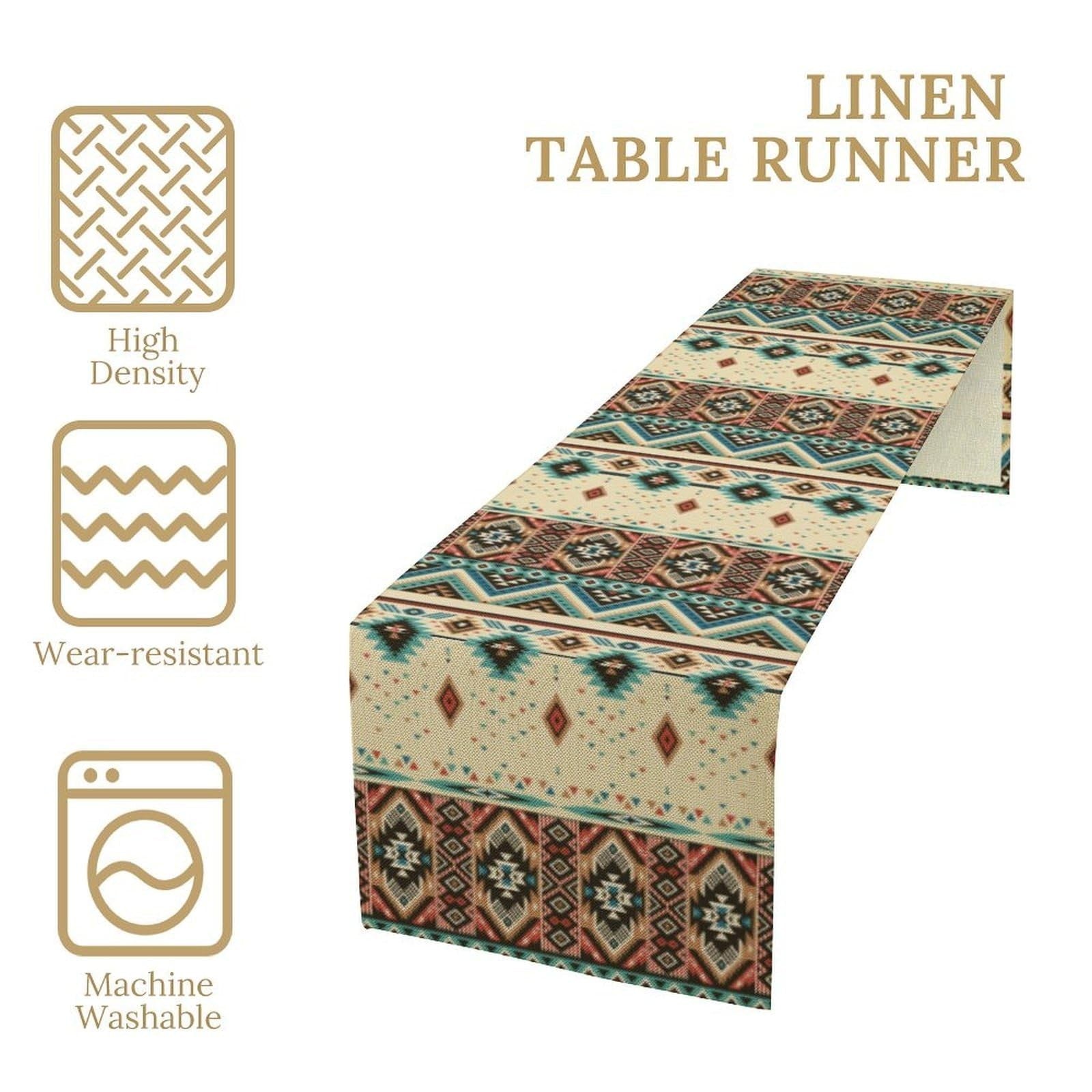 Southwest Ethnic Geometric Table Runner 13"x70" for Kitchen, Farmhouse, Holiday3