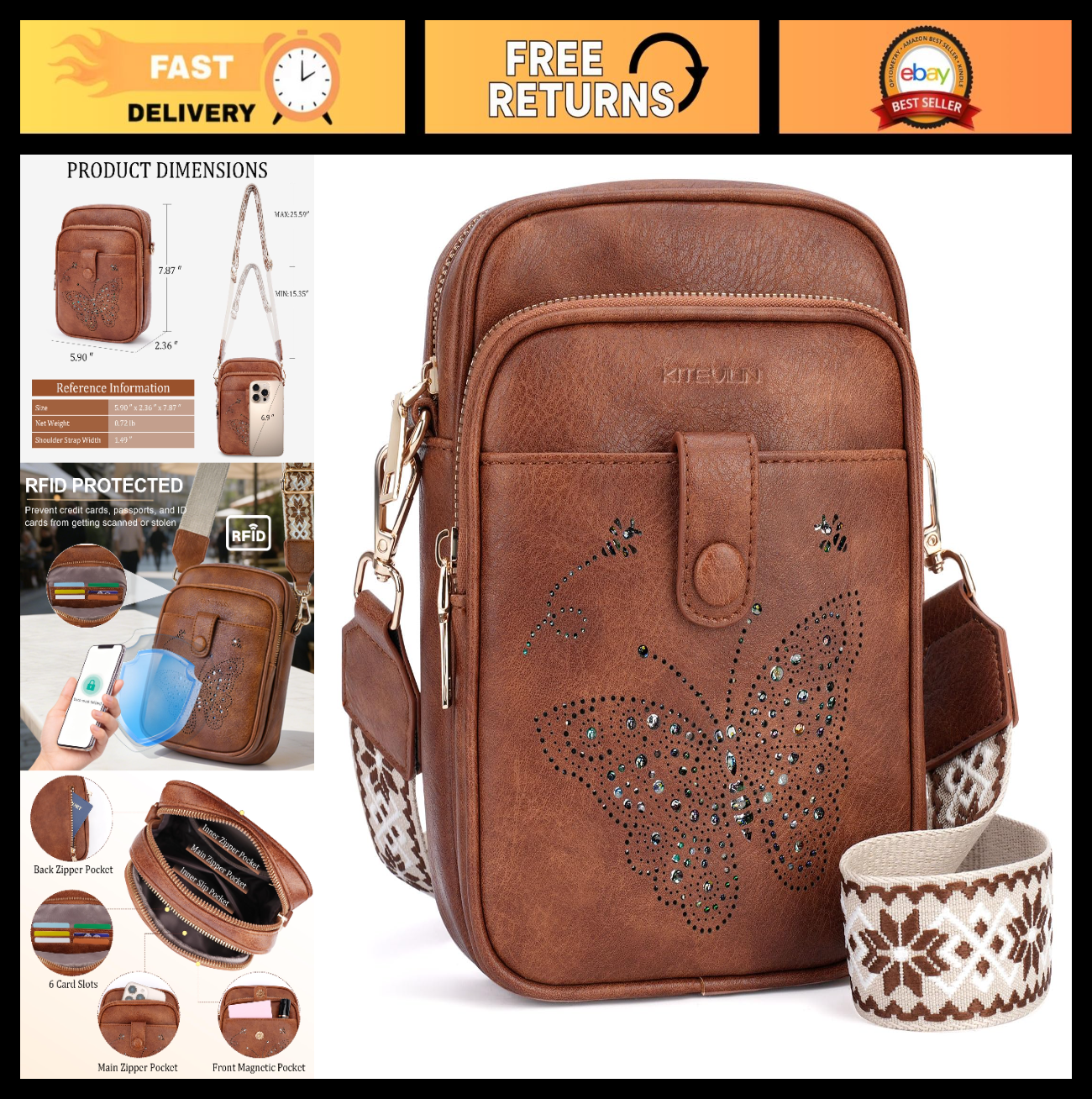 Leather Crossbody Bag for Women - Small Shoulder Purse with Adjustable Strap & R0