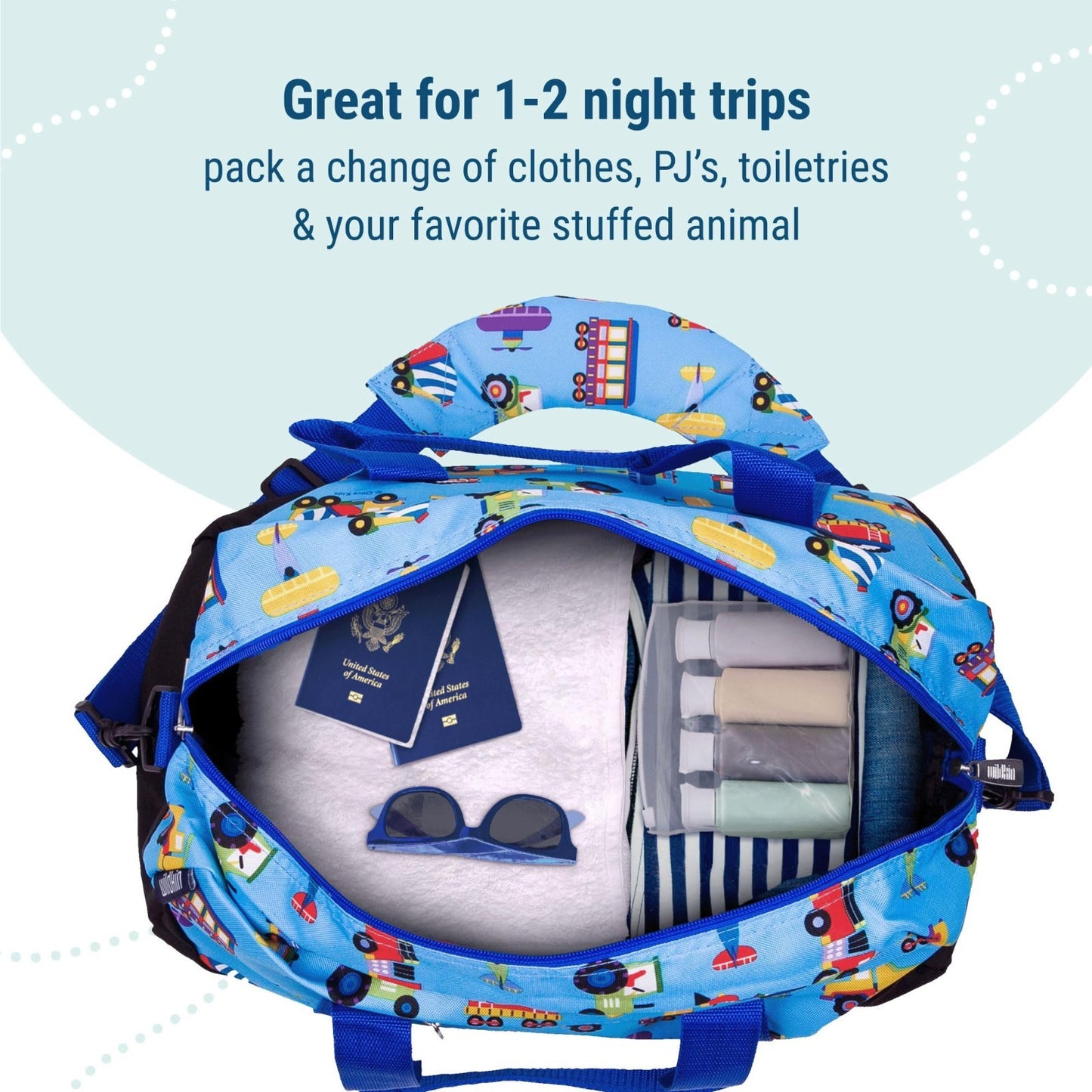 Kids Overnighter Duffel Bag - Carry-On Size for School & Sleepovers - Trains, Pl5
