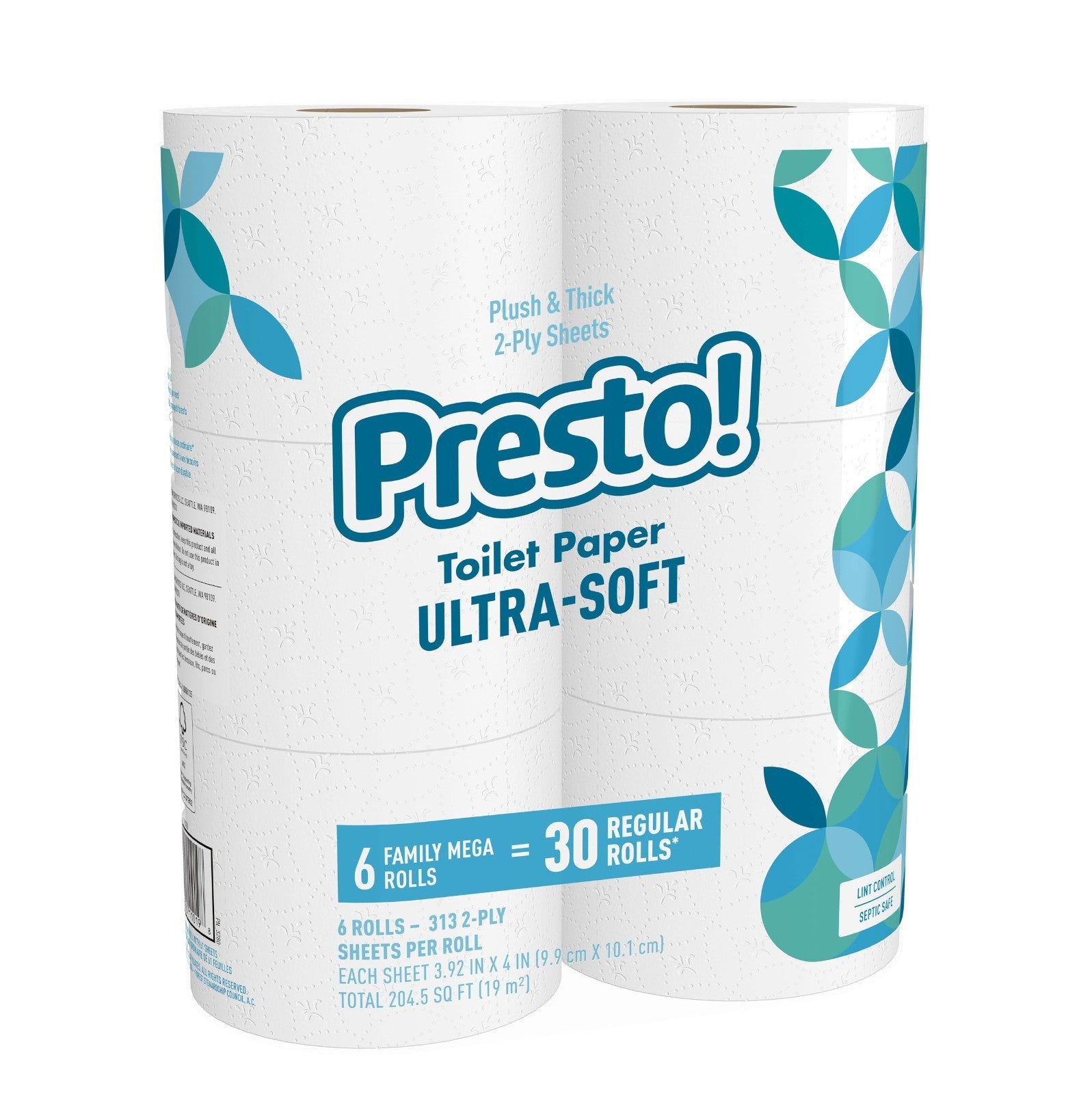 Ultra Soft 2 Ply Toilet Paper, 6 Mega Rolls = 30 Regular Rolls, 1878 Sheets, Uns1