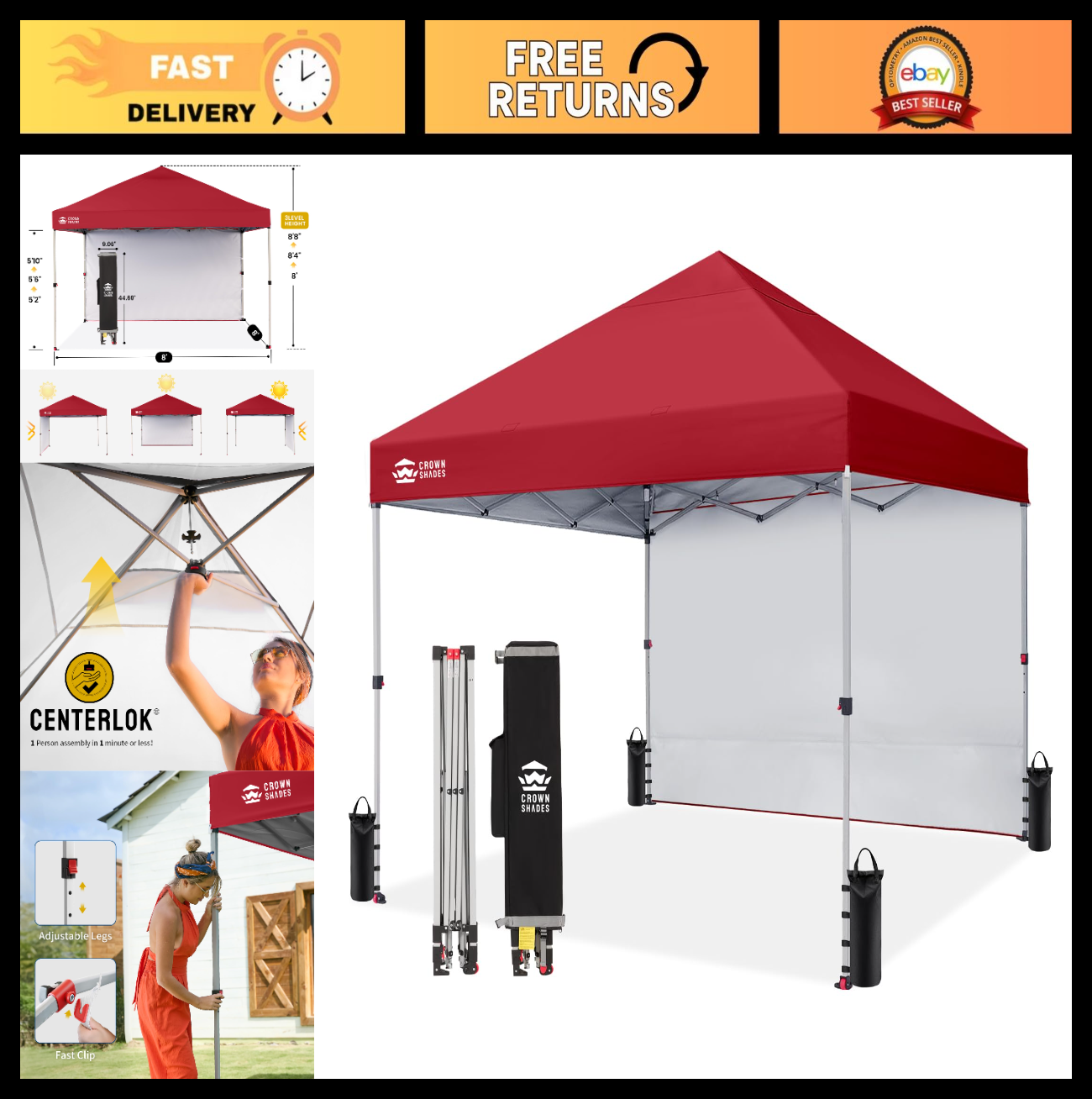 8x8 Pop Up Canopy Tent with Side Wall, Easy Setup Outdoor Gazebo, Sun Shade for0