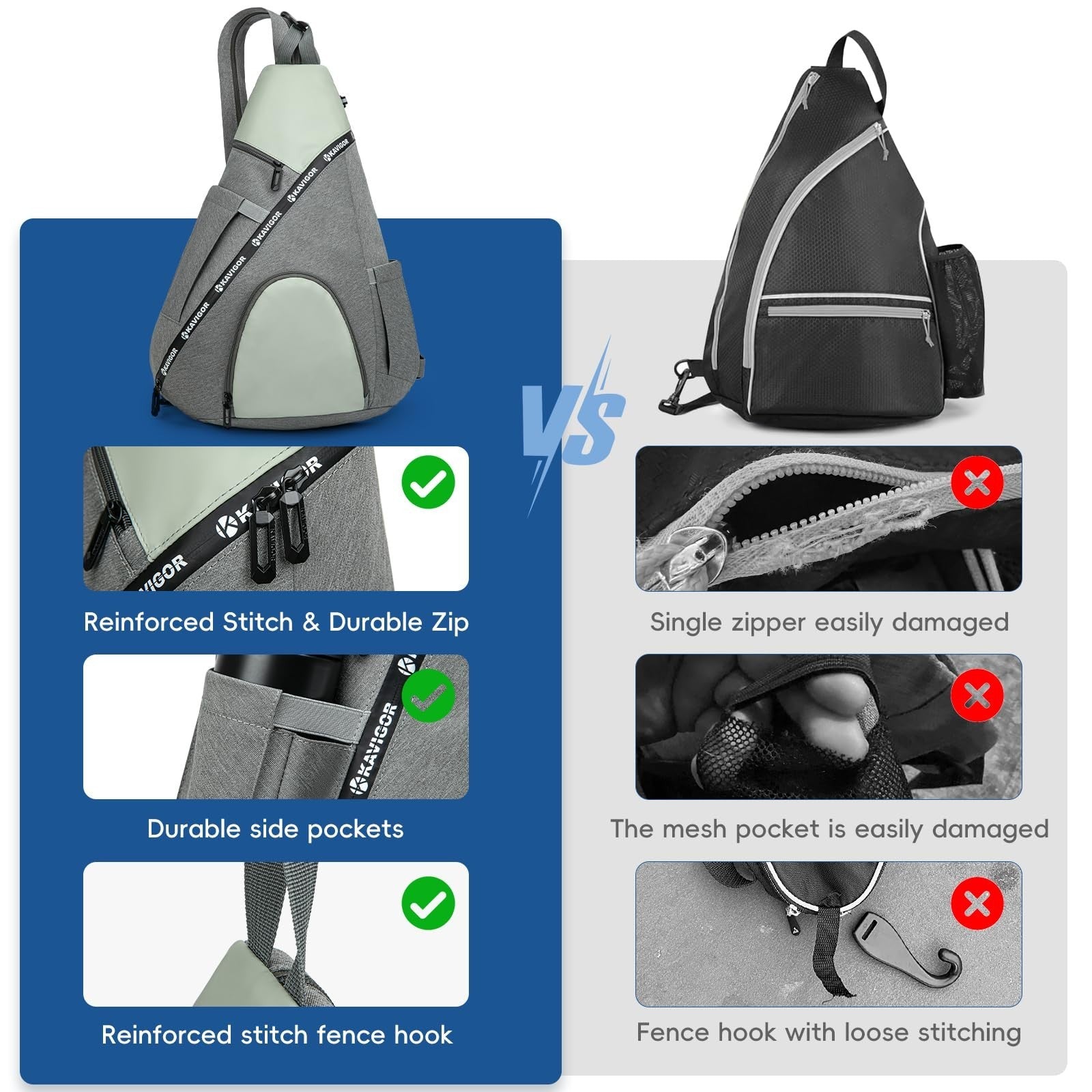 Lightweight Pickleball Sling Bag with 7 Pockets, Water-Resistant & Detachable St4
