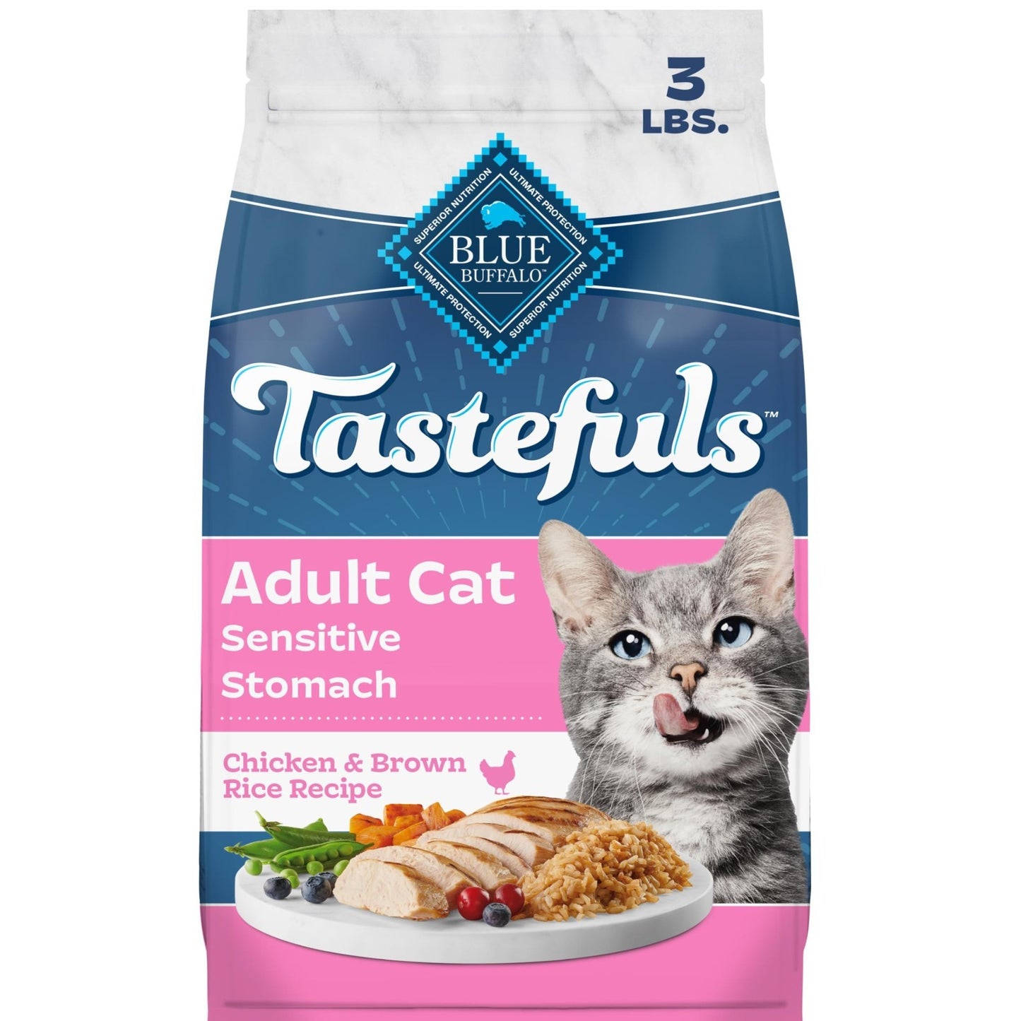 Sensitive Stomach Dry Cat Food, Chicken Flavor, 3 lb   Adult Formula, Grain Free1