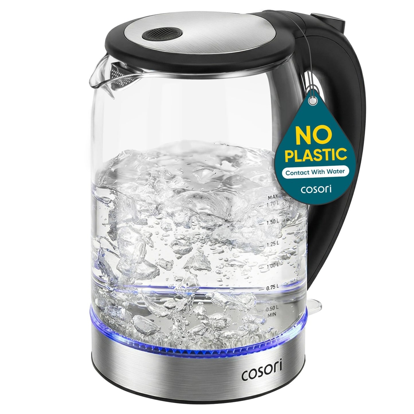 1.7L Electric Kettle   Borosilicate Glass, No Plastic, Auto Shut Off, Easy Clean1