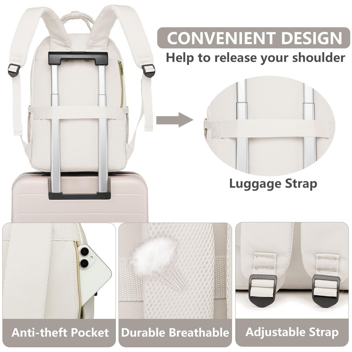 Stylish 15.6" Laptop Backpack for Women   Waterproof Travel Bag with USB Charger4