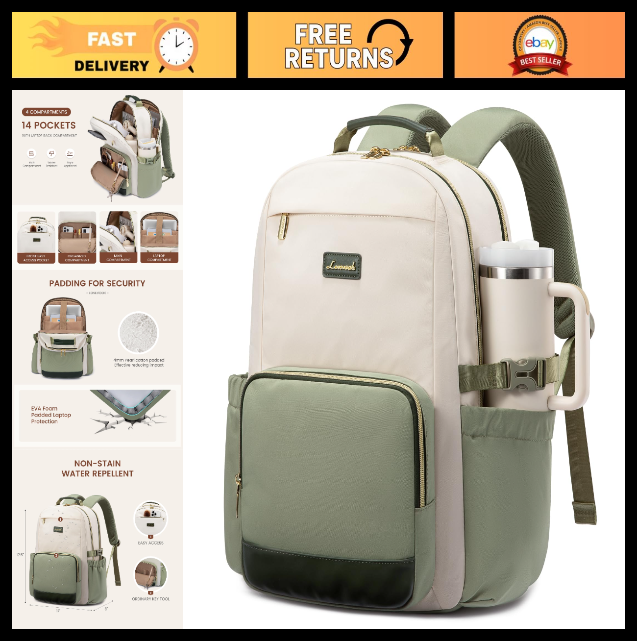 Stylish Waterproof Laptop Backpack for Women, 15.6" Large Capacity Travel Bag, P0