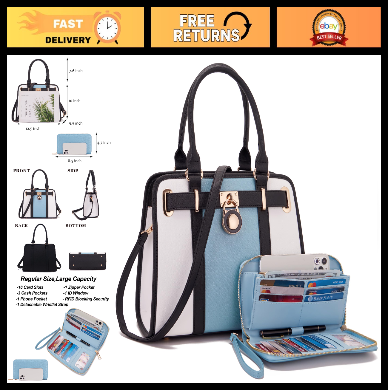 Structured Satchel Tote Handbag Set for Women - Stylish Purses with RFID Wallet0