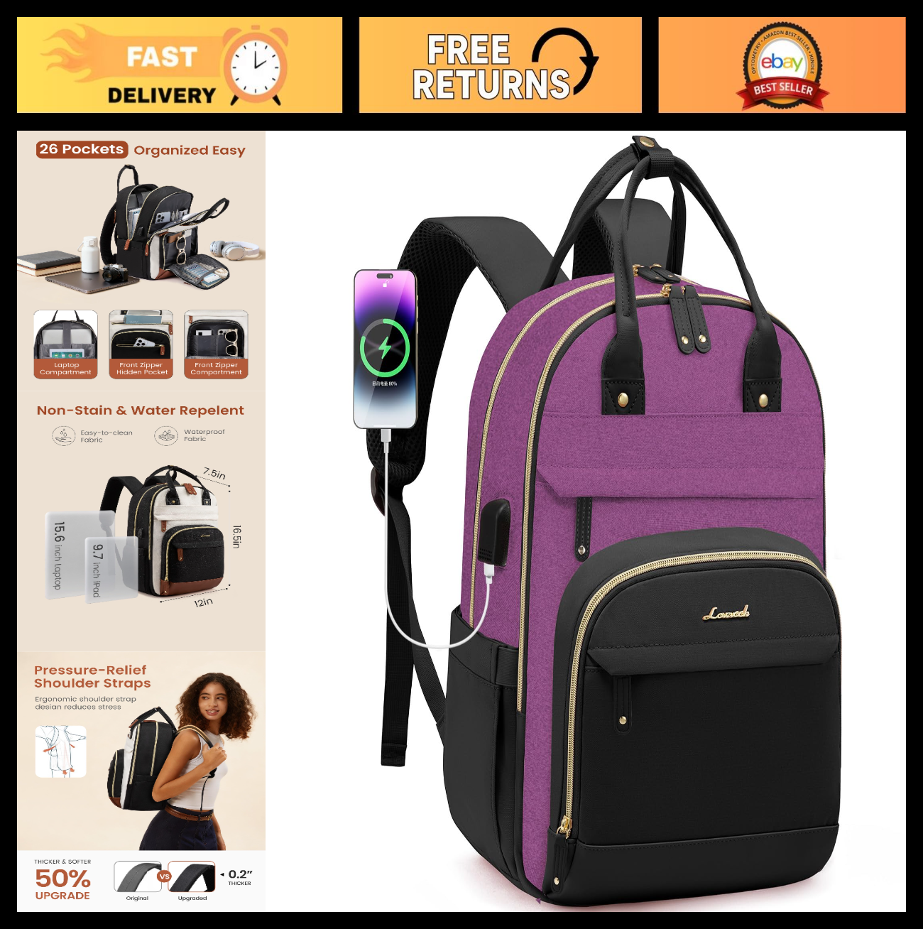 Stylish Waterproof Laptop Backpack for Women, Fits 15.6"   Anti Theft School Bag0
