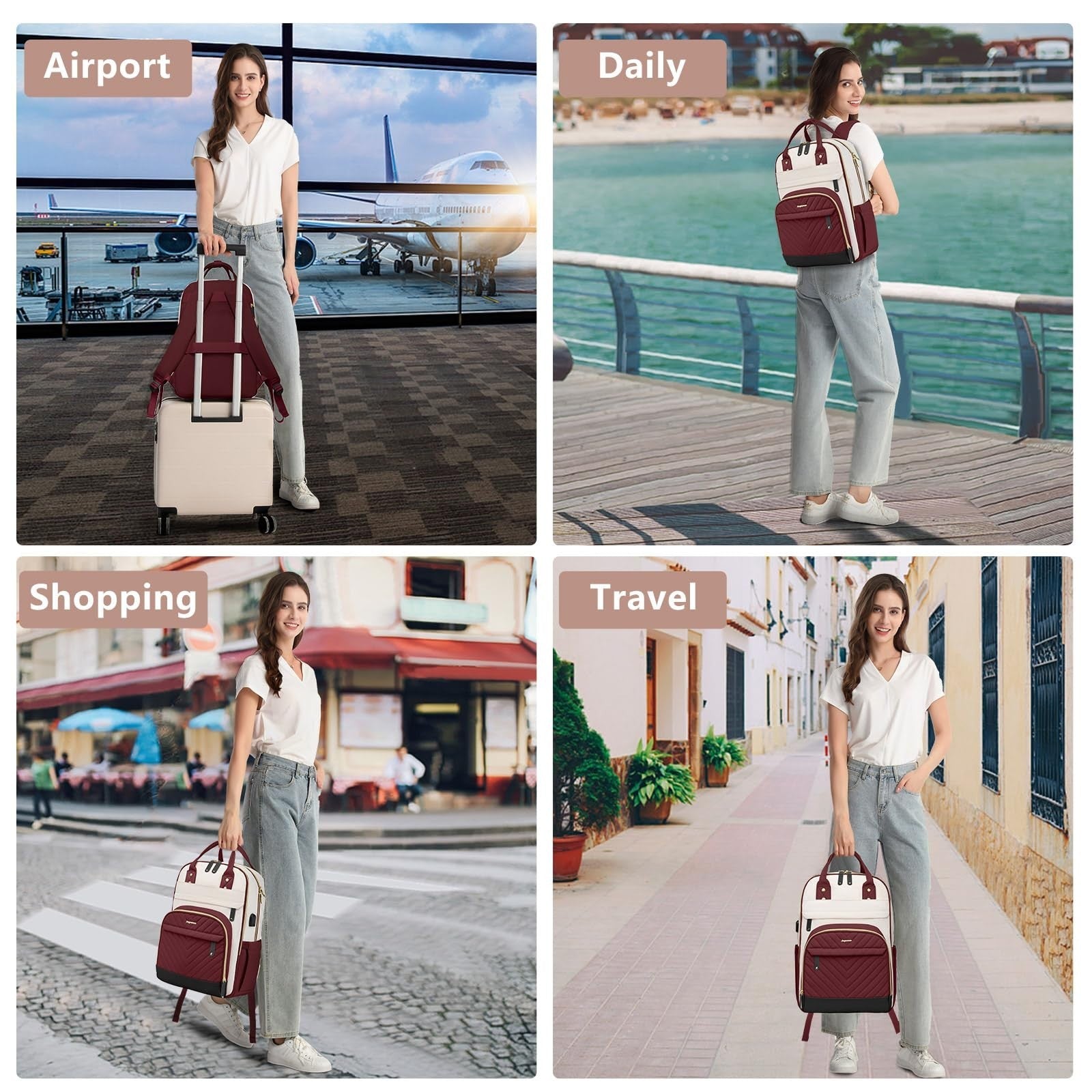 Stylish 15.6" Laptop Backpack for Women & Teens   USB Charging, Waterproof, Casu5