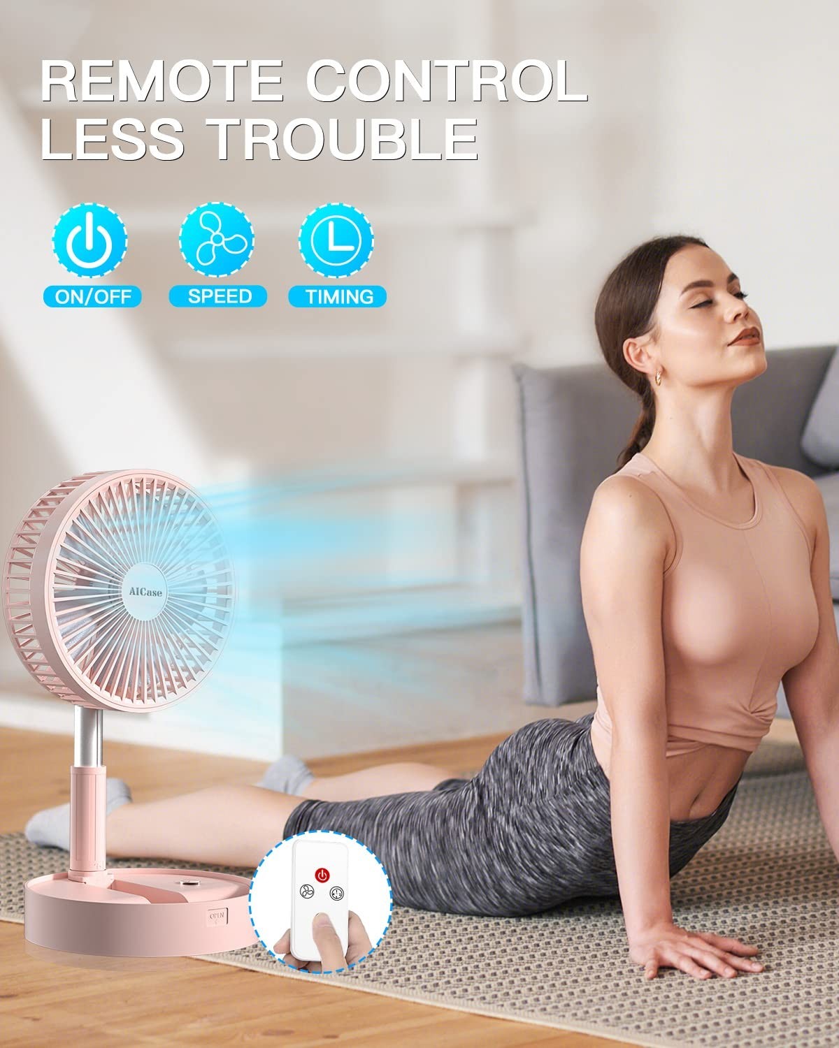 Portable Folding Stand Fan, USB Desk Fan with 7200mAh Battery, 4 Speeds, Adjusta3