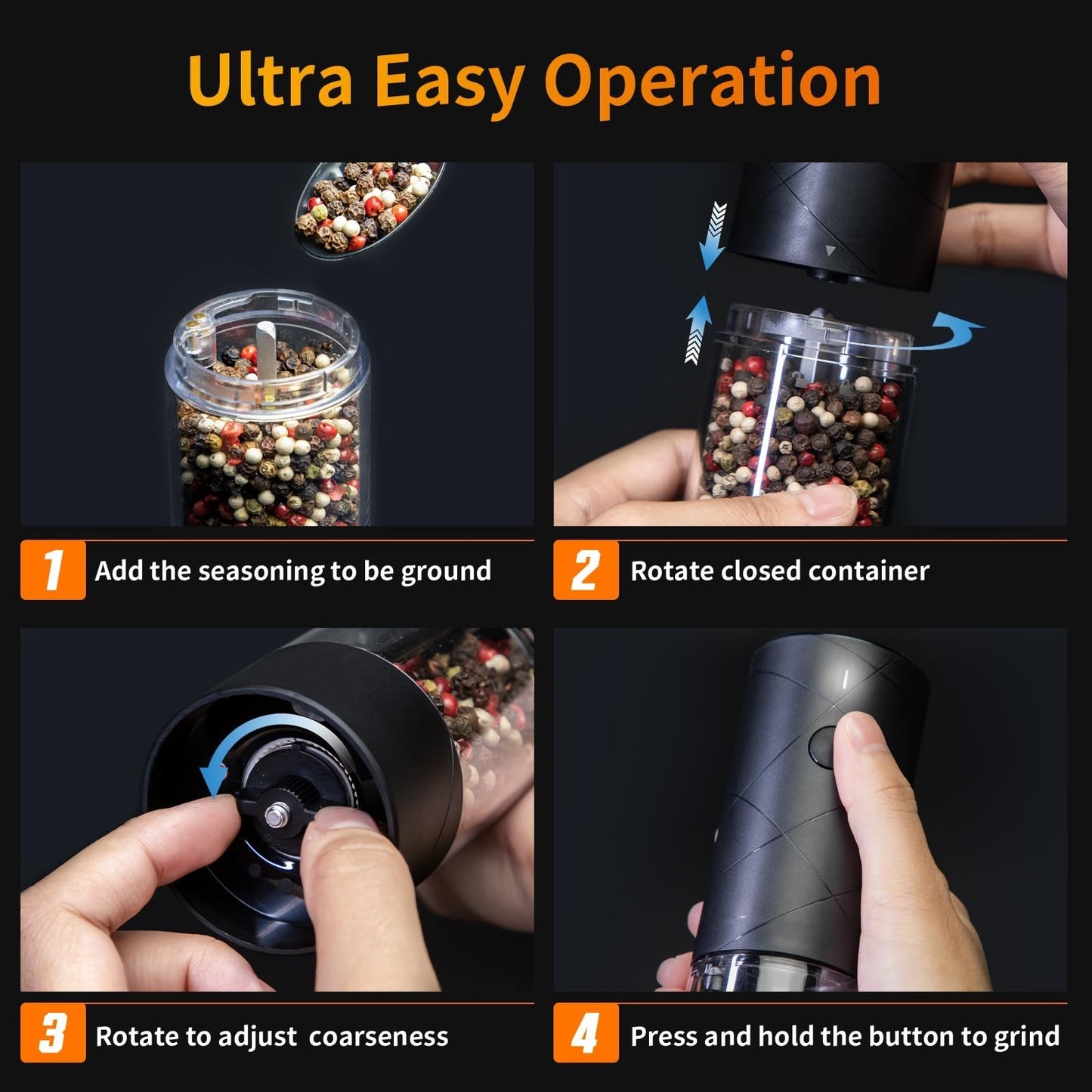 Rechargeable Electric Salt & Pepper Grinder Set   Adjustable Coarseness, LED Lig5