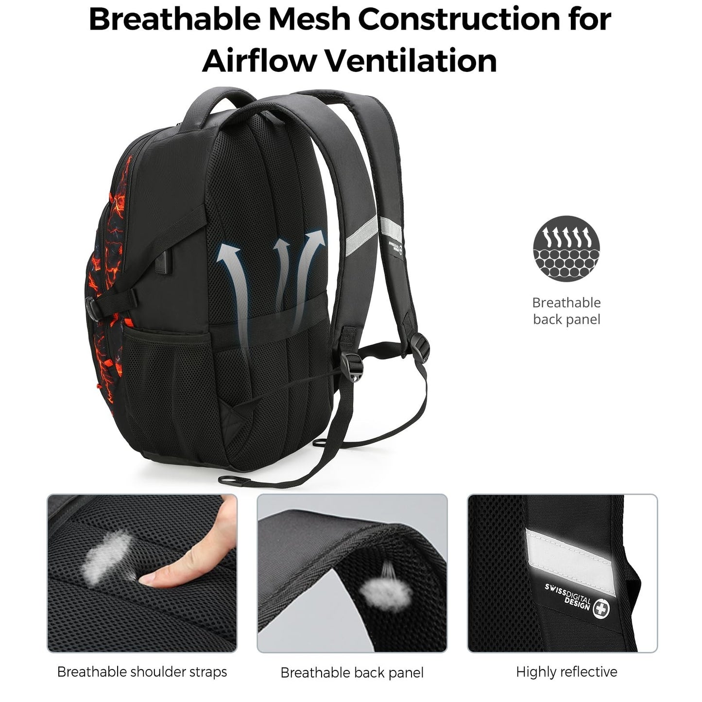 Travel Laptop Backpack with USB Charging Port, Fits 15.6" Computer, 31L, Flame R6