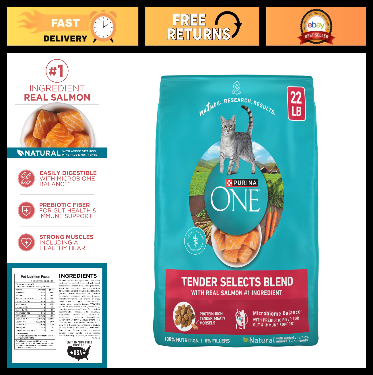 Natural Dry Cat Food   Tender Selects Blend with Real Salmon, 22 lb Bag, Grain F0