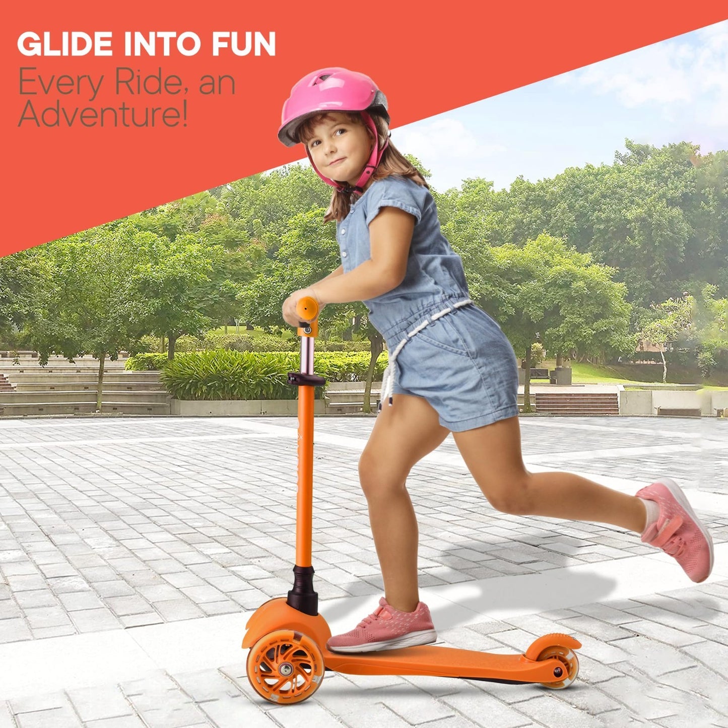 Orange Mini 3-Wheel Kids Scooter - Lean-to-Steer, LED Wheels, Adjustable Handleb2