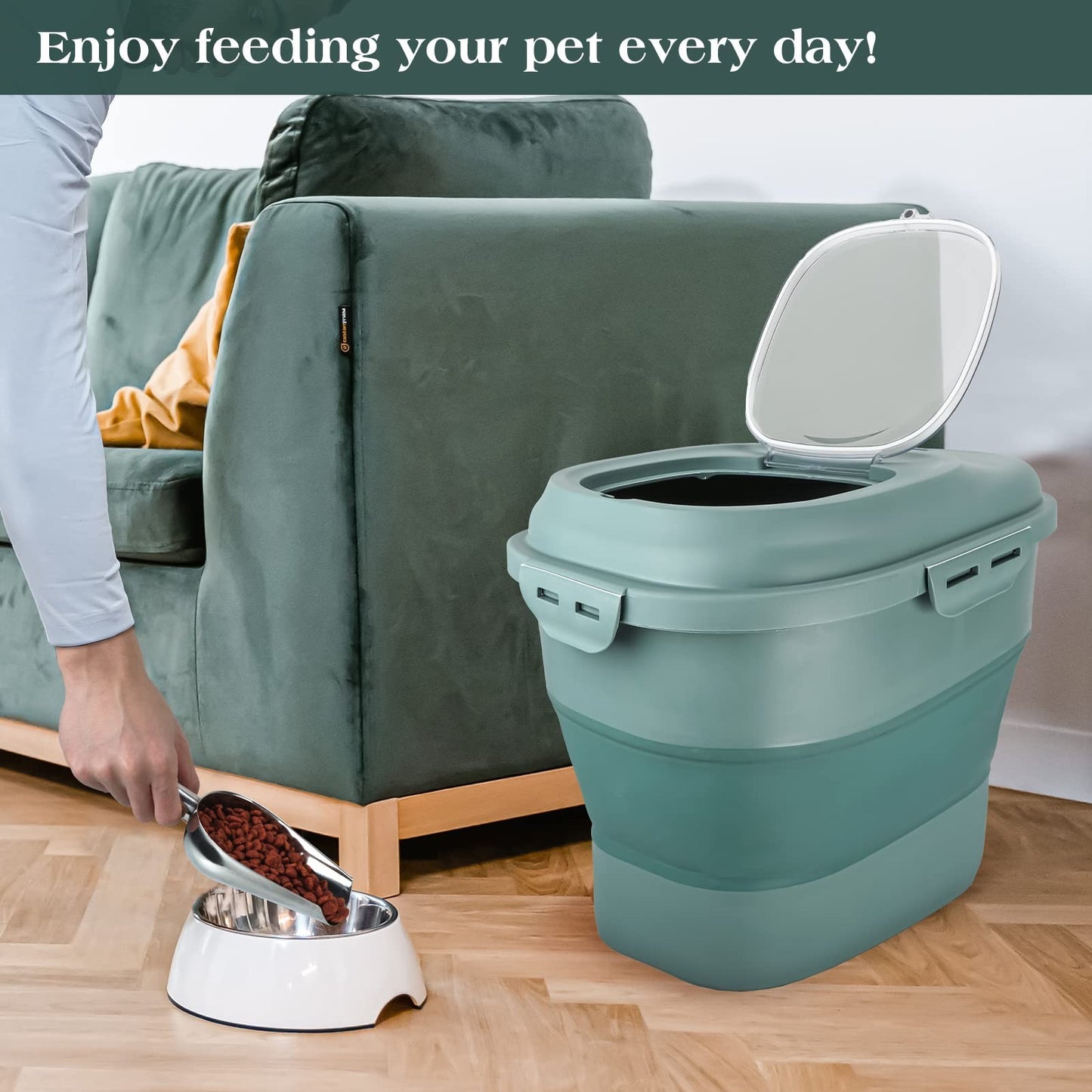 Airtight Dog Food Storage Container, Collapsible 13 30lb with Wheels & Scoop5