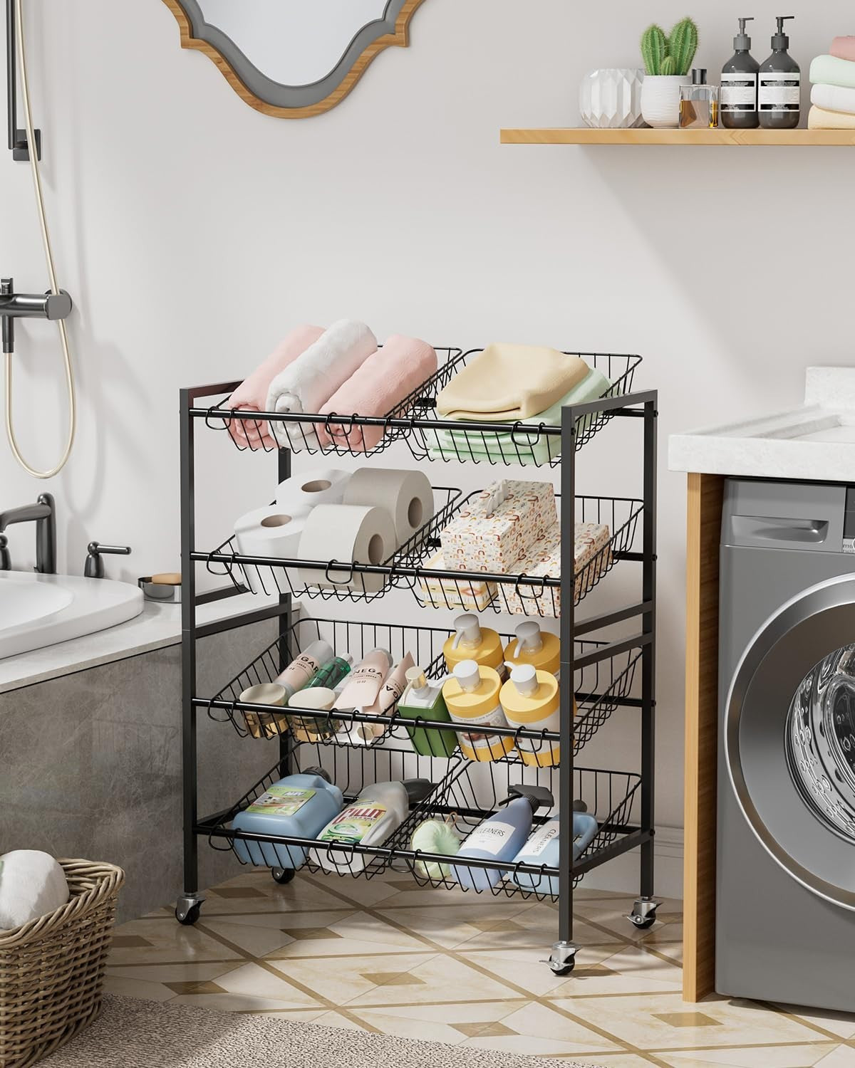 25.2" Kitchen Storage Cart   4 Tier Snack Cart with Wheels, Metal Fruit & Vegeta6