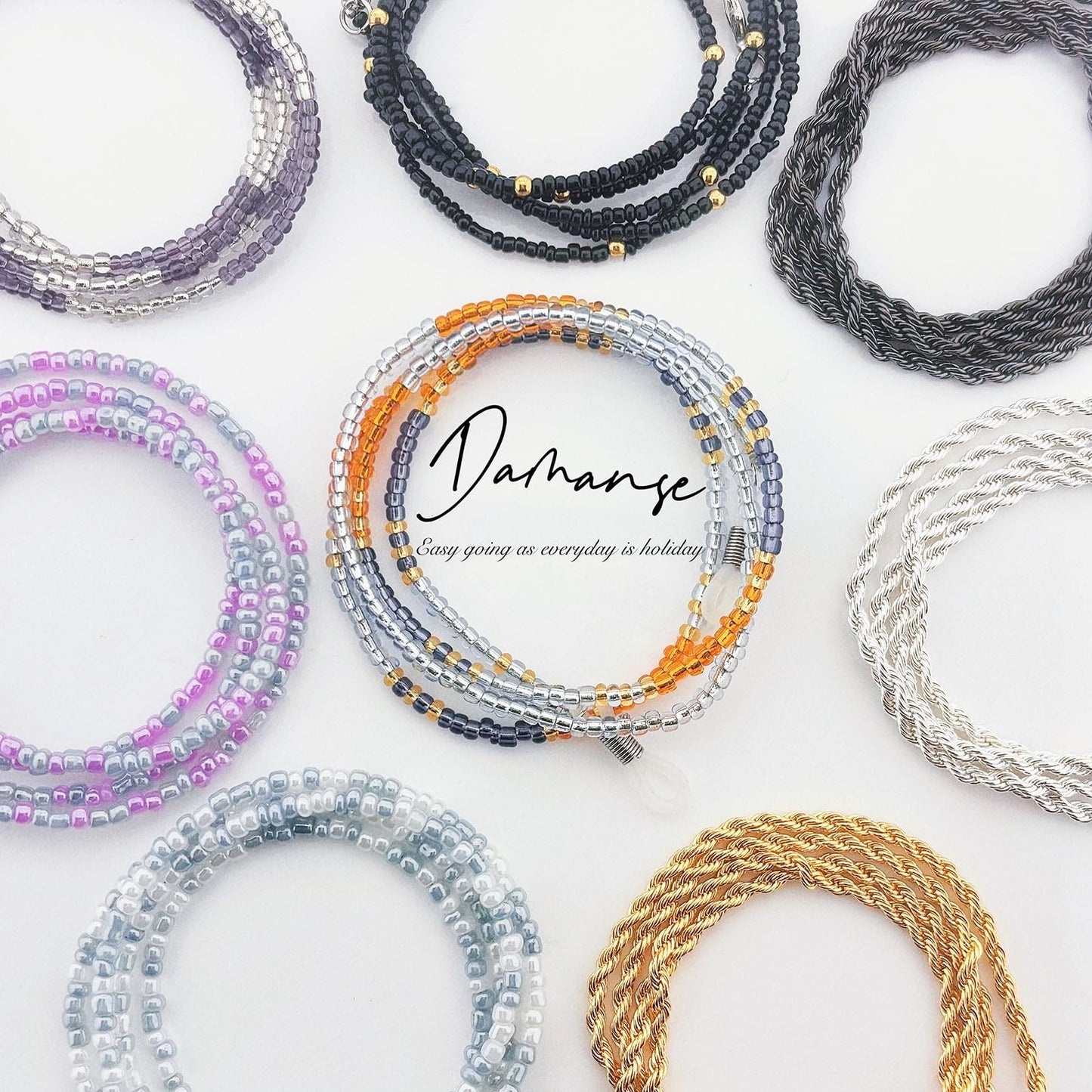 Beaded Eyeglass Chain Set - 8 Pcs Neck Strap Holders for Women, Stylish & Durabl3