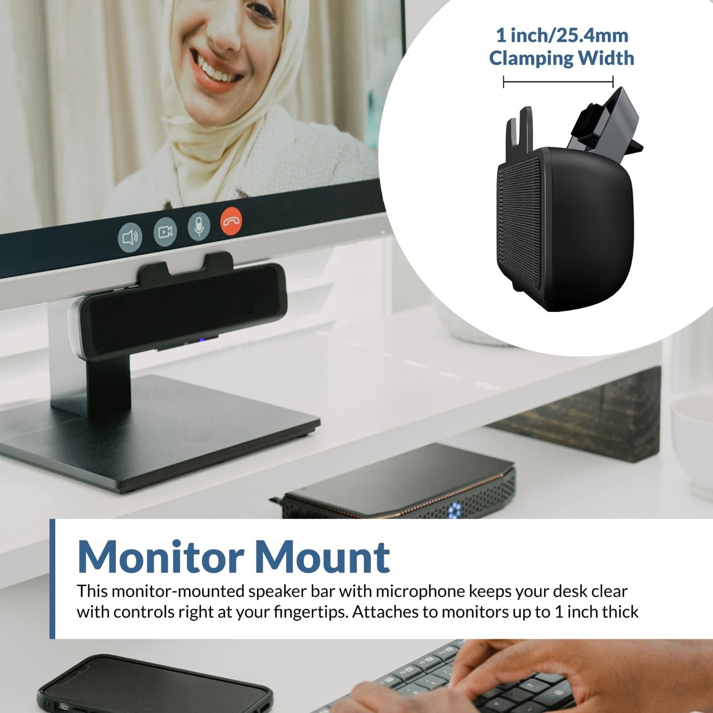 USB & Bluetooth Speaker Bar   USB Powered, Speakerphone for PC, Clamps to Monito2