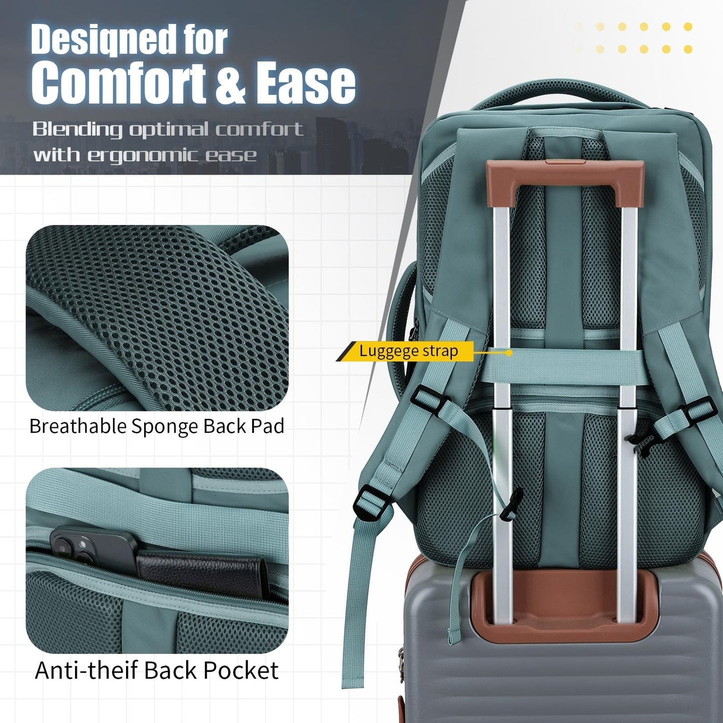 42L Travel Backpack with 4 Packing Cubes, TSA Approved, Water-Resistant, Fits 173