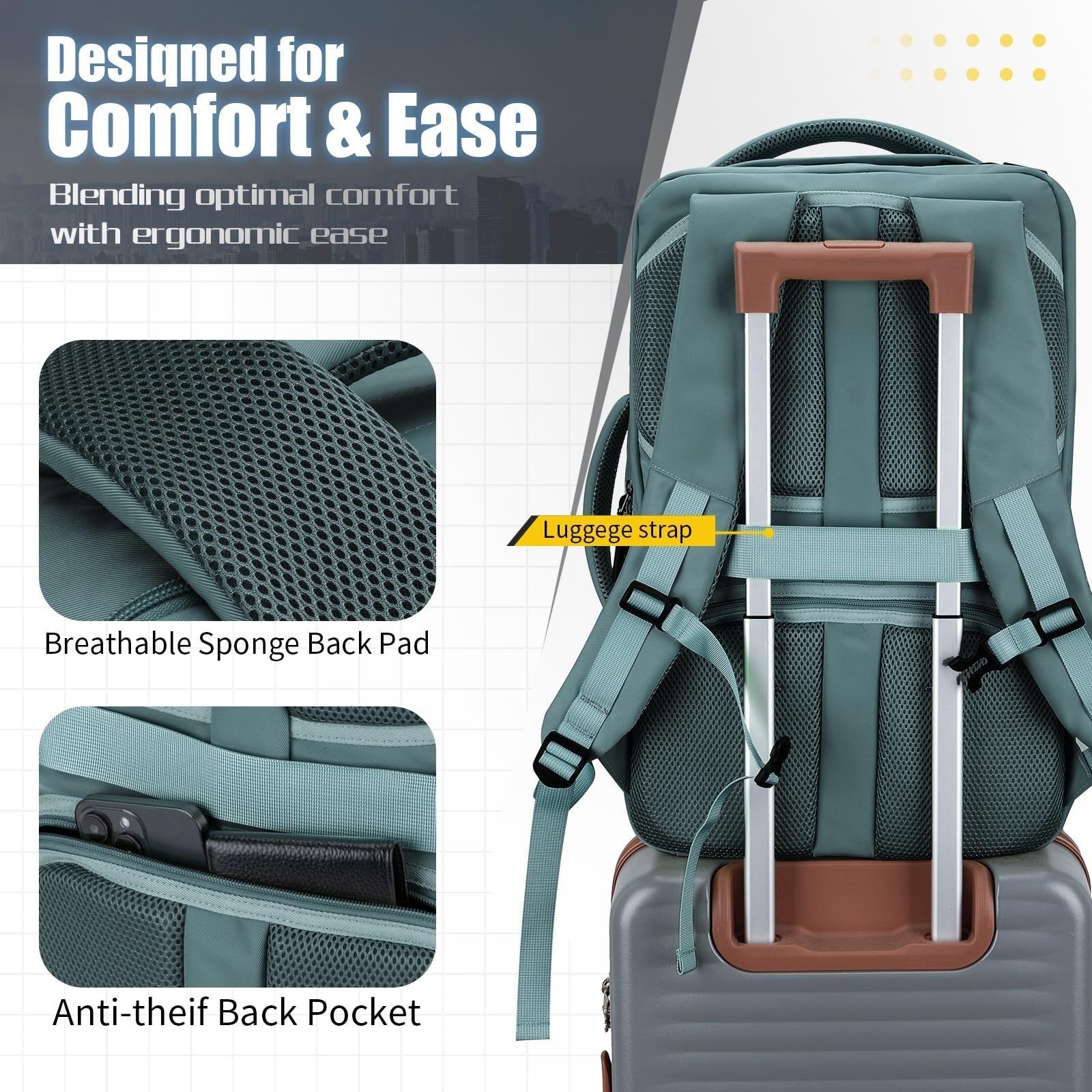 42L Travel Backpack with 4 Packing Cubes, TSA Approved, Water-Resistant, Fits 173