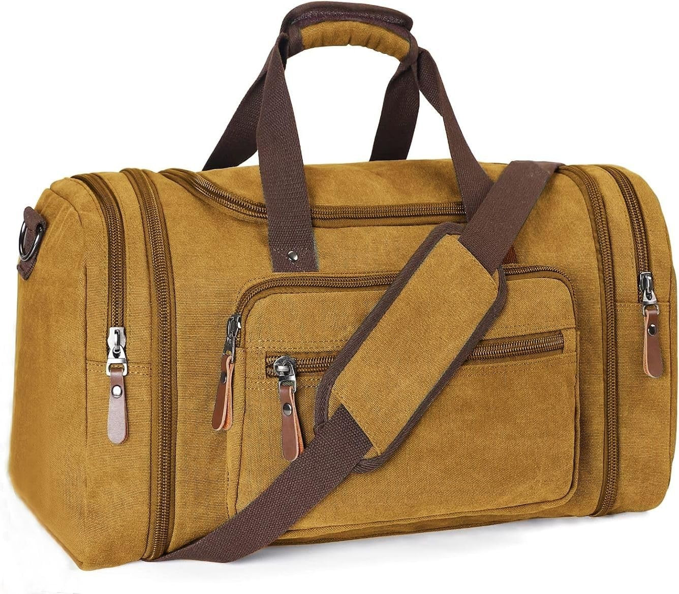 Large Canvas Leather Duffle Bag - Stylish Outdoor Shoulder Bag in Yellow1