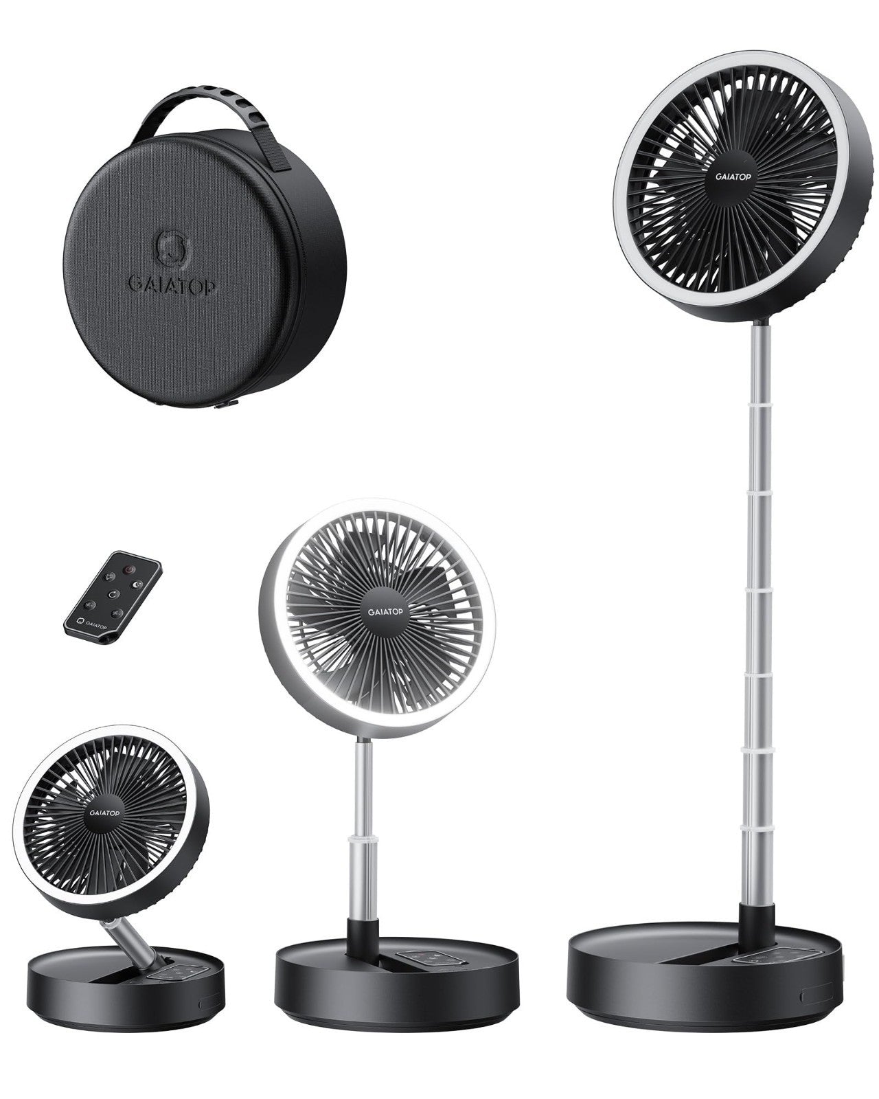 Portable Battery Fan 16000mAh, 74h Runtime, Foldable Oscillating Stand Fan, LED0