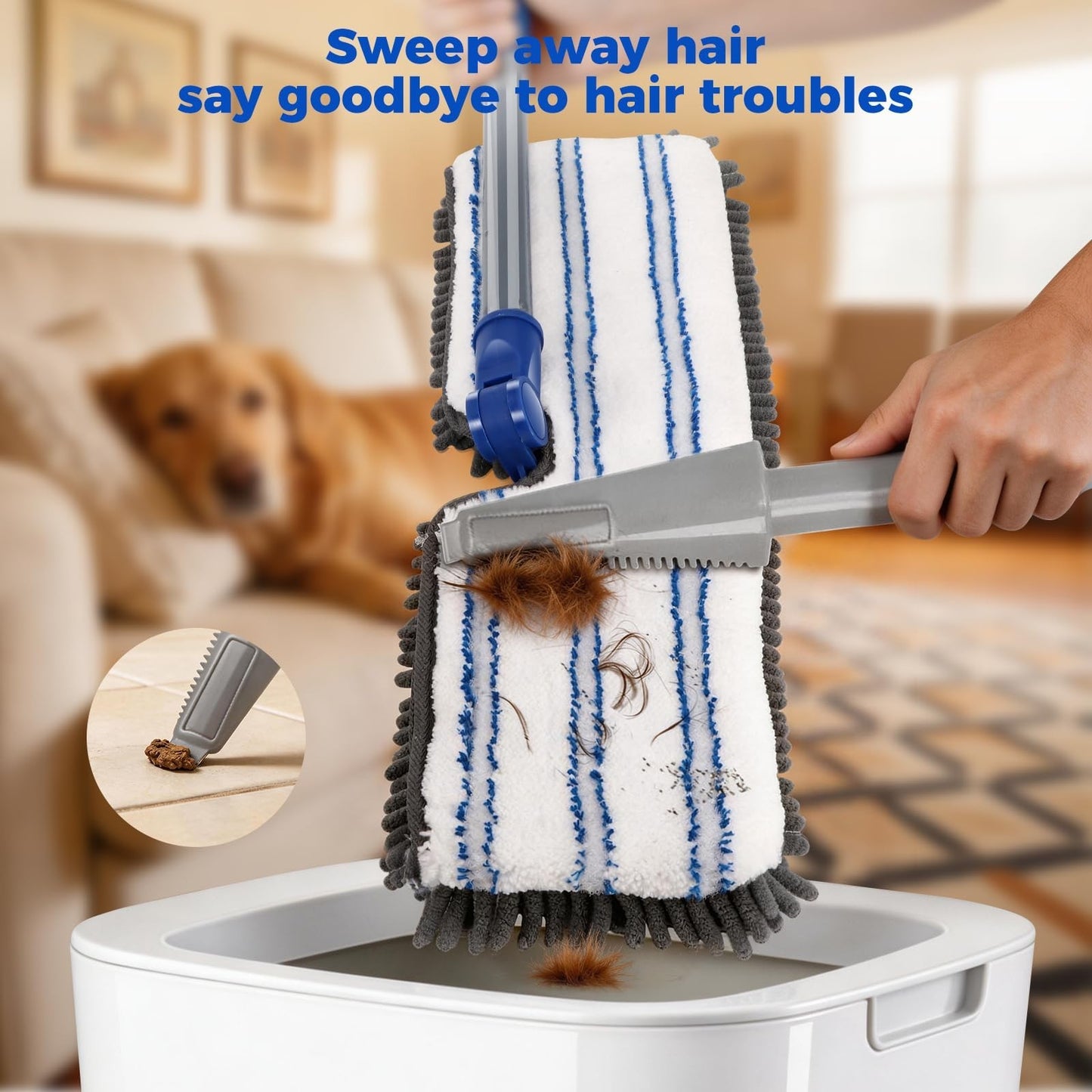 16" Microfiber Flat Mop with 4 Reusable Pads & Hair Scraper, 360° Swivel Wet Dry5