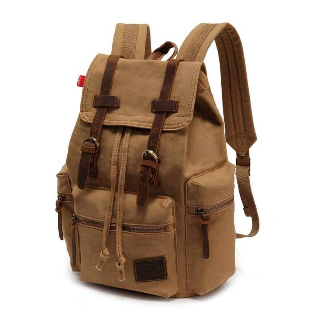 Vintage Canvas Backpack with Leather Trim, Padded Laptop Sleeve 12" 17", Travel1