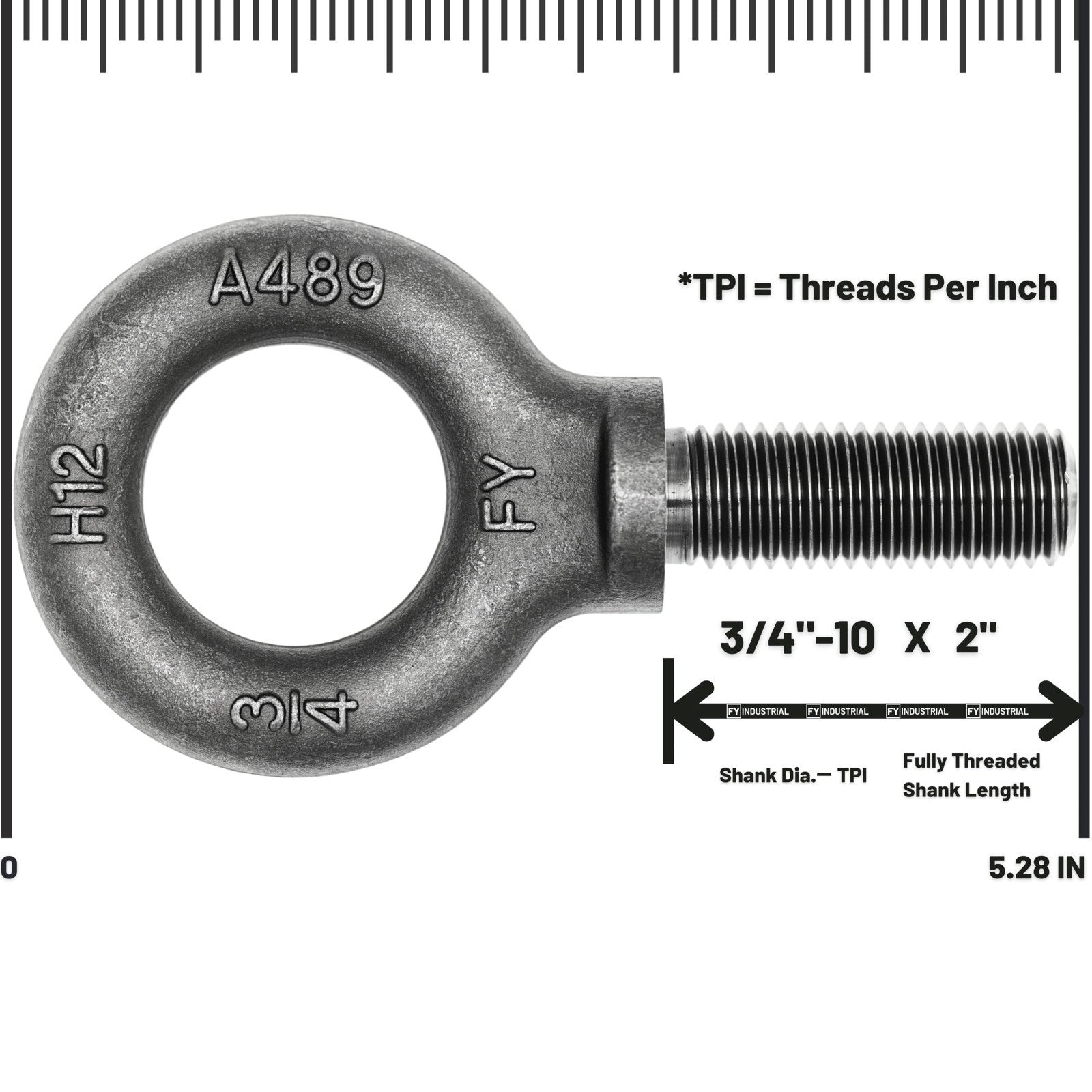 4 Pcs Lifting Shoulder Eye Bolts 3/4"-10 X 2 | Heavy Duty Hardware Fasteners3