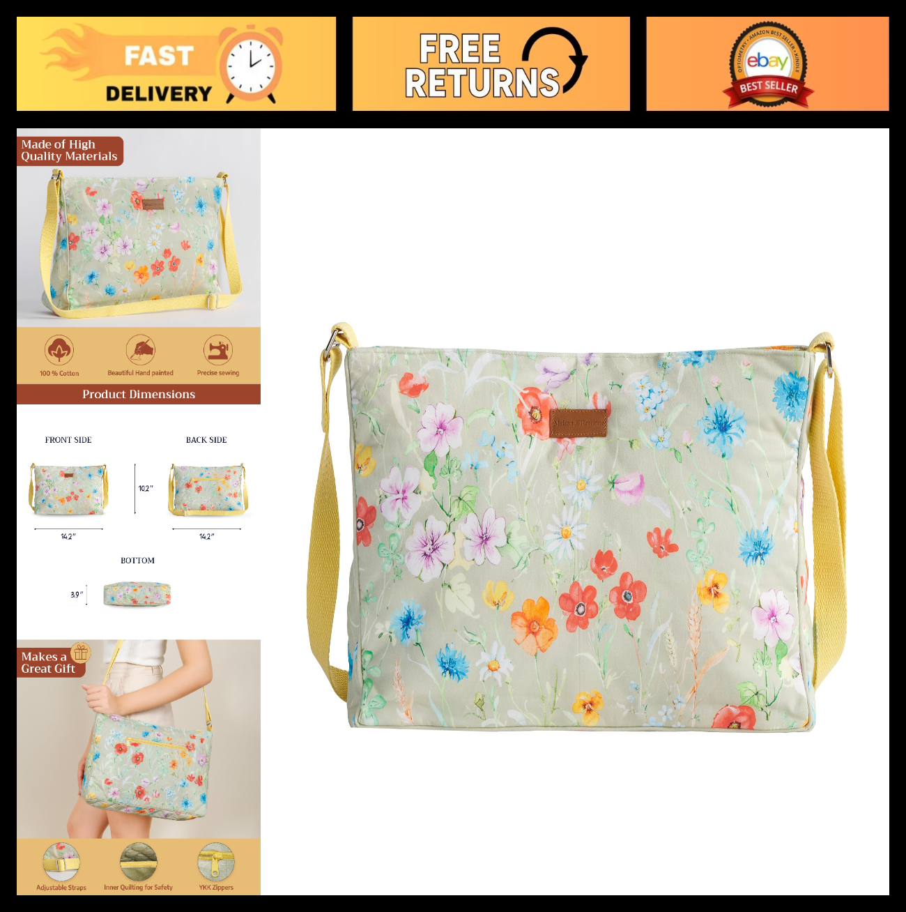 Stylish Women's Cotton Shoulder Handbag   Versatile Tote Bag for Everyday Use0