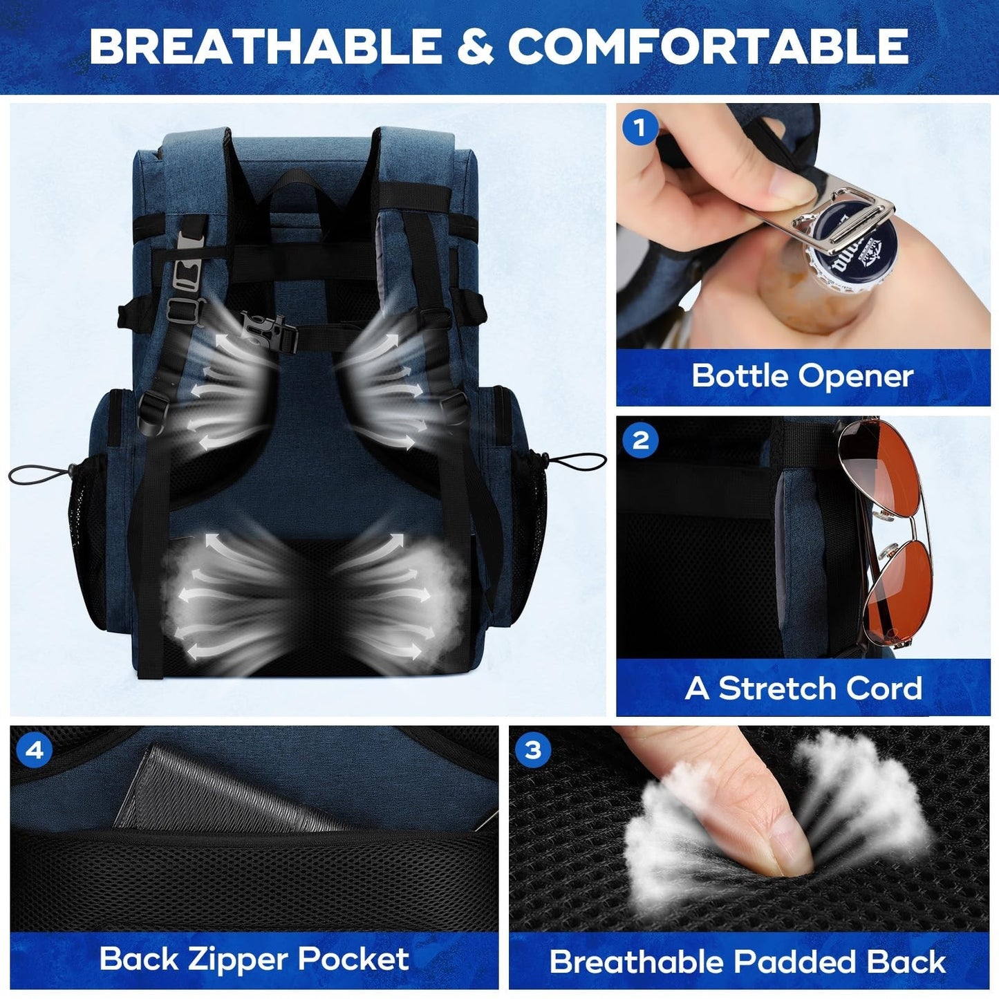 Insulated Backpack Cooler - 35/50 Can, Leakproof Soft Bag, Keeps Food Cold 16H,5