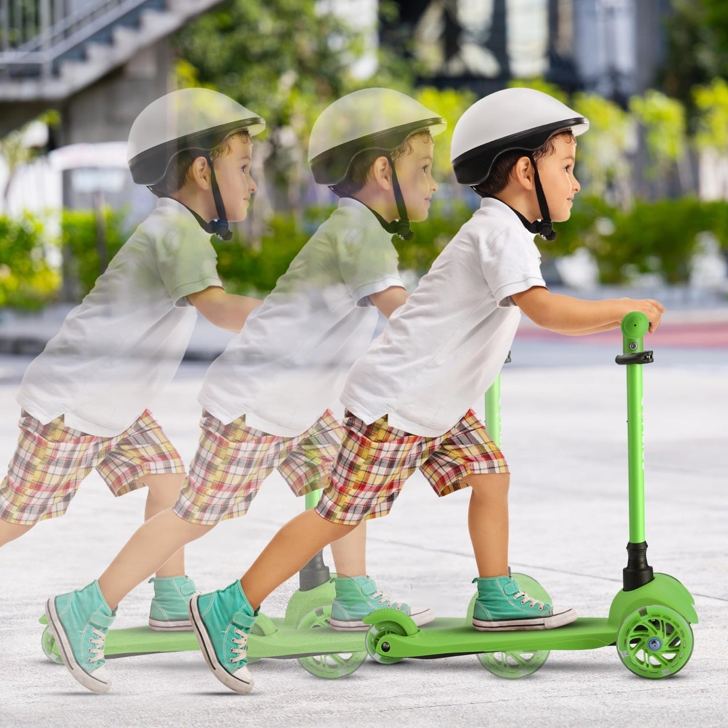 Green Mini 3-Wheel Kids Scooter - LED Light-Up Wheels, Adjustable Handlebar, Ant8