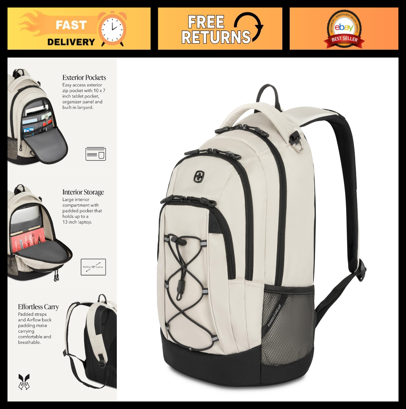 Laptop Backpack for 13" Laptops, Airflow Back Panel, Reflective Accents, 26L Cap0