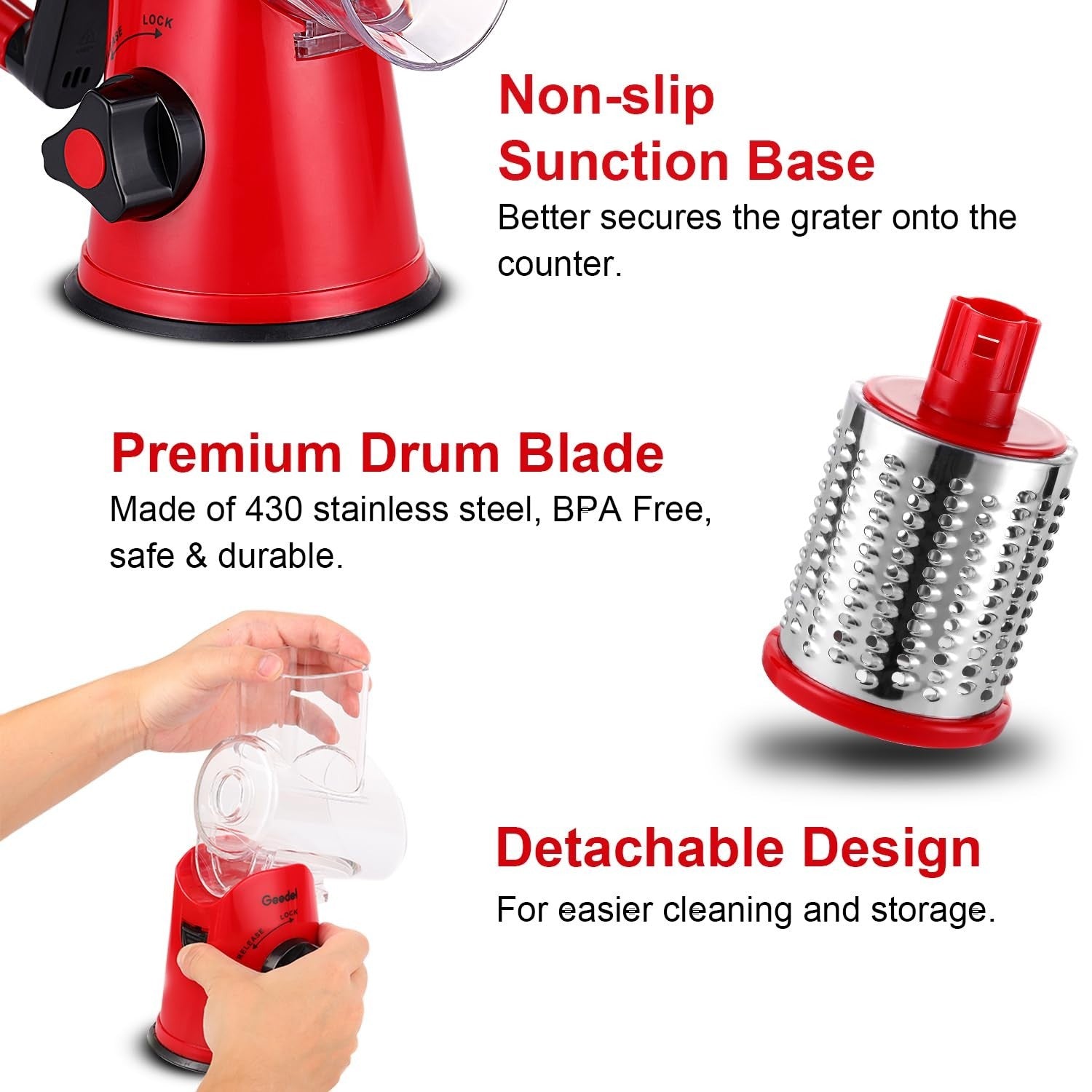 Rotary Cheese Grater & Vegetable Slicer   3 Blades, Stainless Steel, Fast Cuttin6