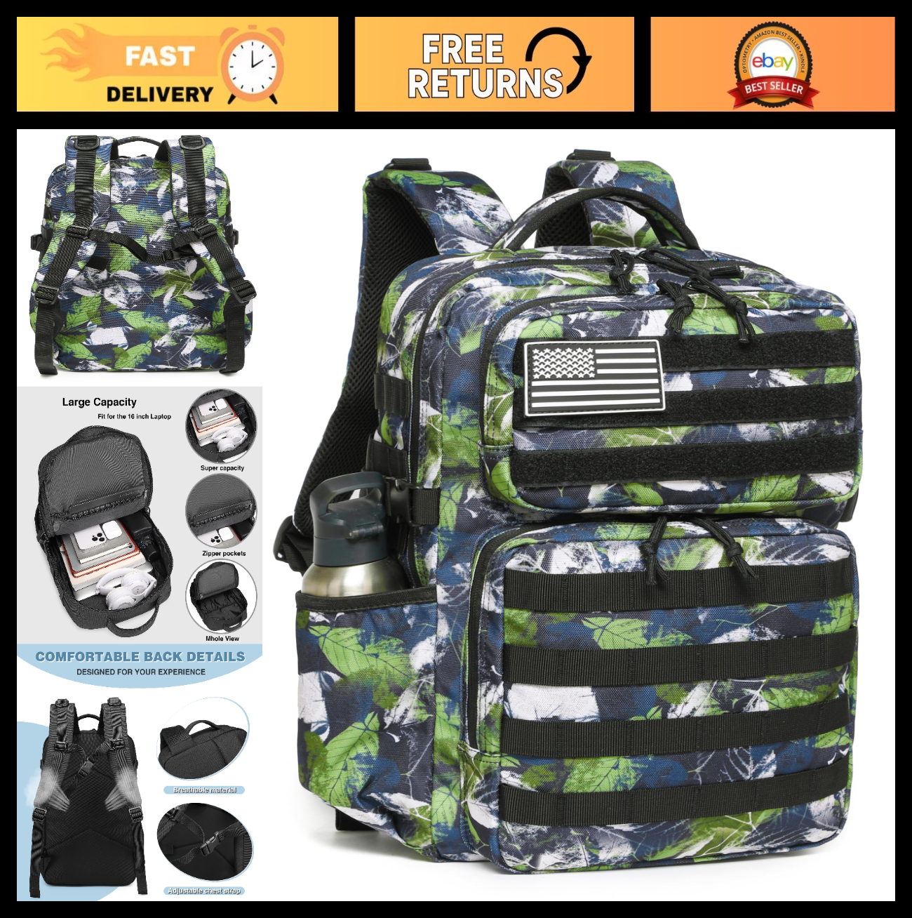 Tactical Military Backpack Waterproof Daypack 3 Day Assault Pack Molle Bag0