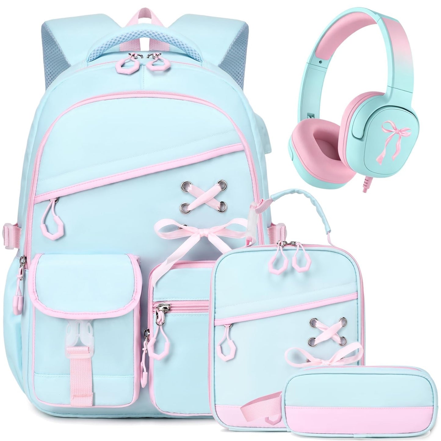 Stylish Girls Backpack with Wired Headphones, School Bag for Teens & Kids1