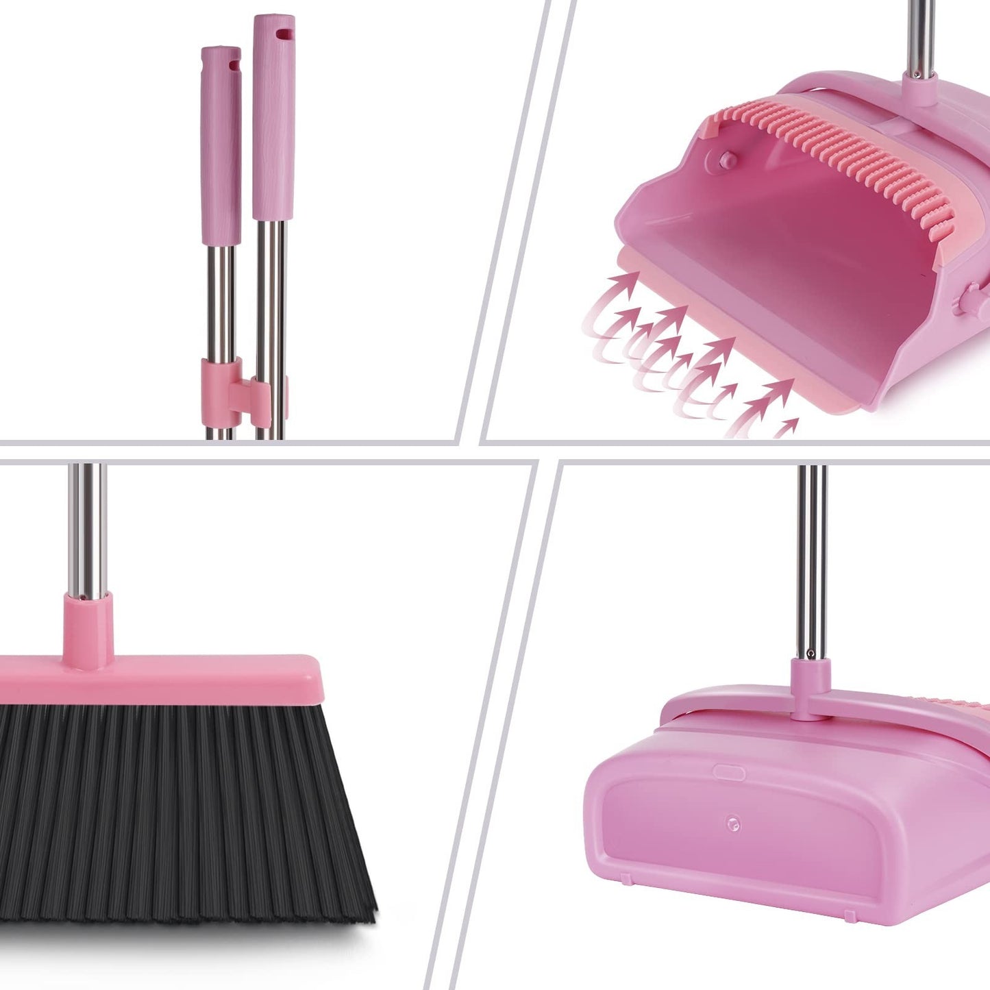 Stand Up Broom and Dustpan Set for Home & Office - Indoor/Outdoor Sweeping, Pink3